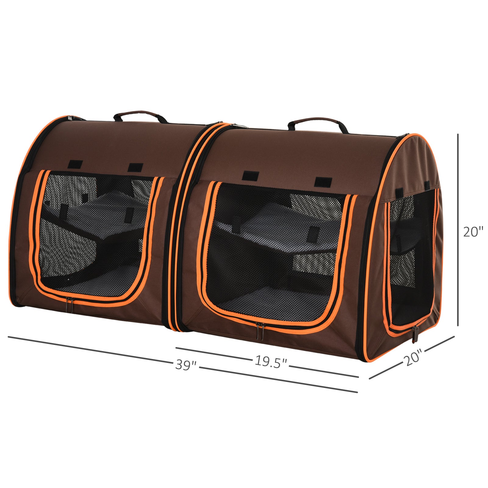 PawHut 39" Portable Soft-Sided Pet Cat Carrier with Divider, 2 Compartments, Soft Cushions, & Storage Bag,  Dark Gray