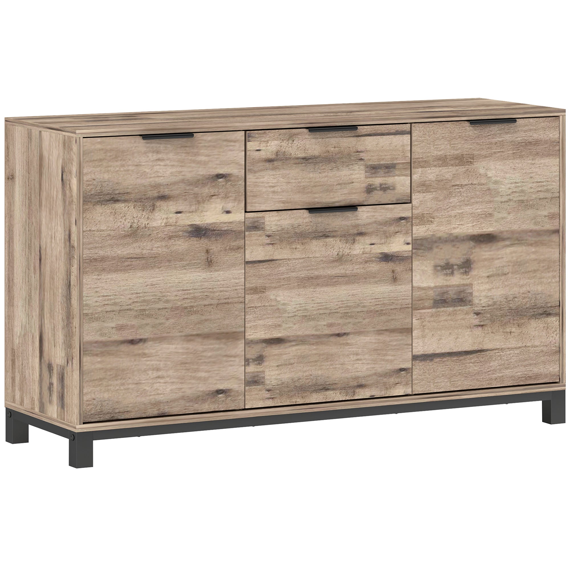 HOMCOM Industrial Sideboard Buffet Cabinet with Storage, 47" Coffee Bar Cabinet with 3 Doors, Drawer and 2 Adjustable Shelves, Living Room Cabinet, Brown Wood Grain