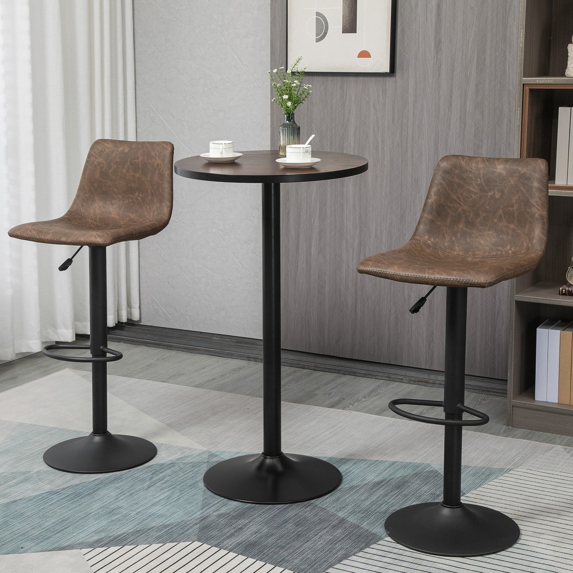 HOMCOM Round Bar Table 42 Inch Height, Industrial High Bistro Table with Metal Base and Elm Wood Top, Bar Height Table for Kitchen, Pub, Breakfast Area