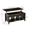 HOMCOM Lift Top Coffee Table with Hidden Compartment and 3 Storage Shelves, Center Table with Rising Tabletop for Living Room, Reception, 41" L, Espresso