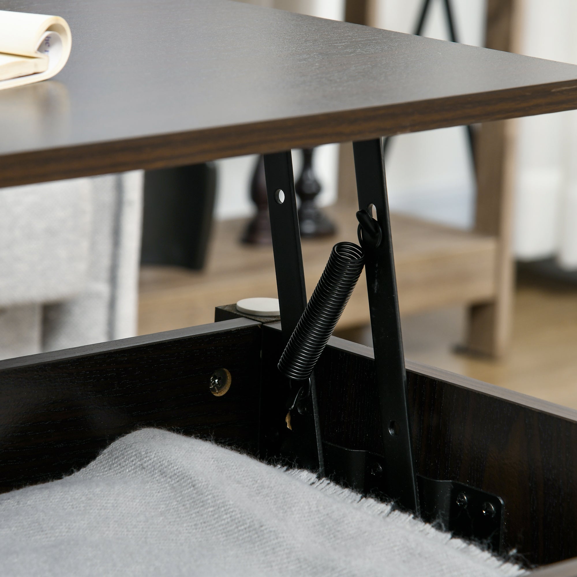 HOMCOM Lift Top Coffee Table with Hidden Compartment and 3 Storage Shelves, Center Table with Rising Tabletop for Living Room, Reception, 41" L, Espresso