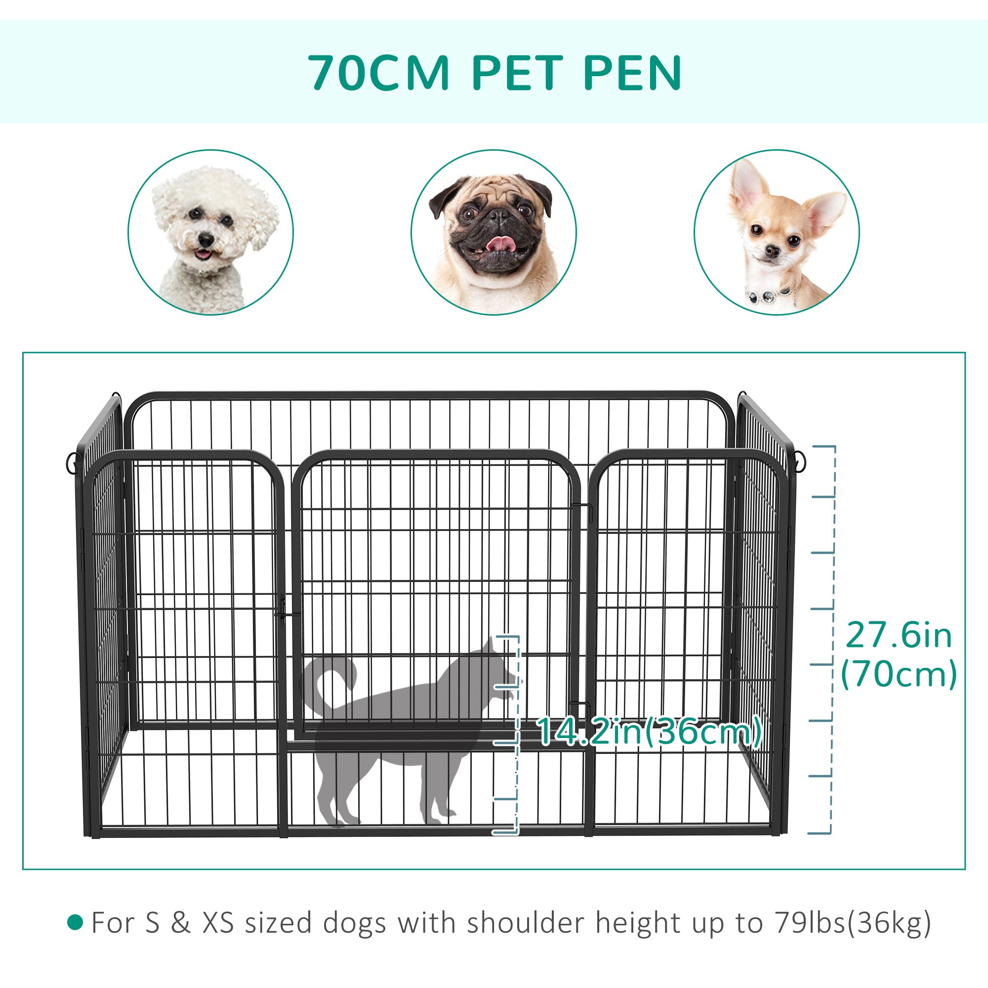 PawHut Dog Playpen, Heavy-duty Metal Puppy Play Pen, Pet Exercise Fences for Outside and Indoor, DIY Design with Door for Multiple Dogs, 4 Panels, 27.5