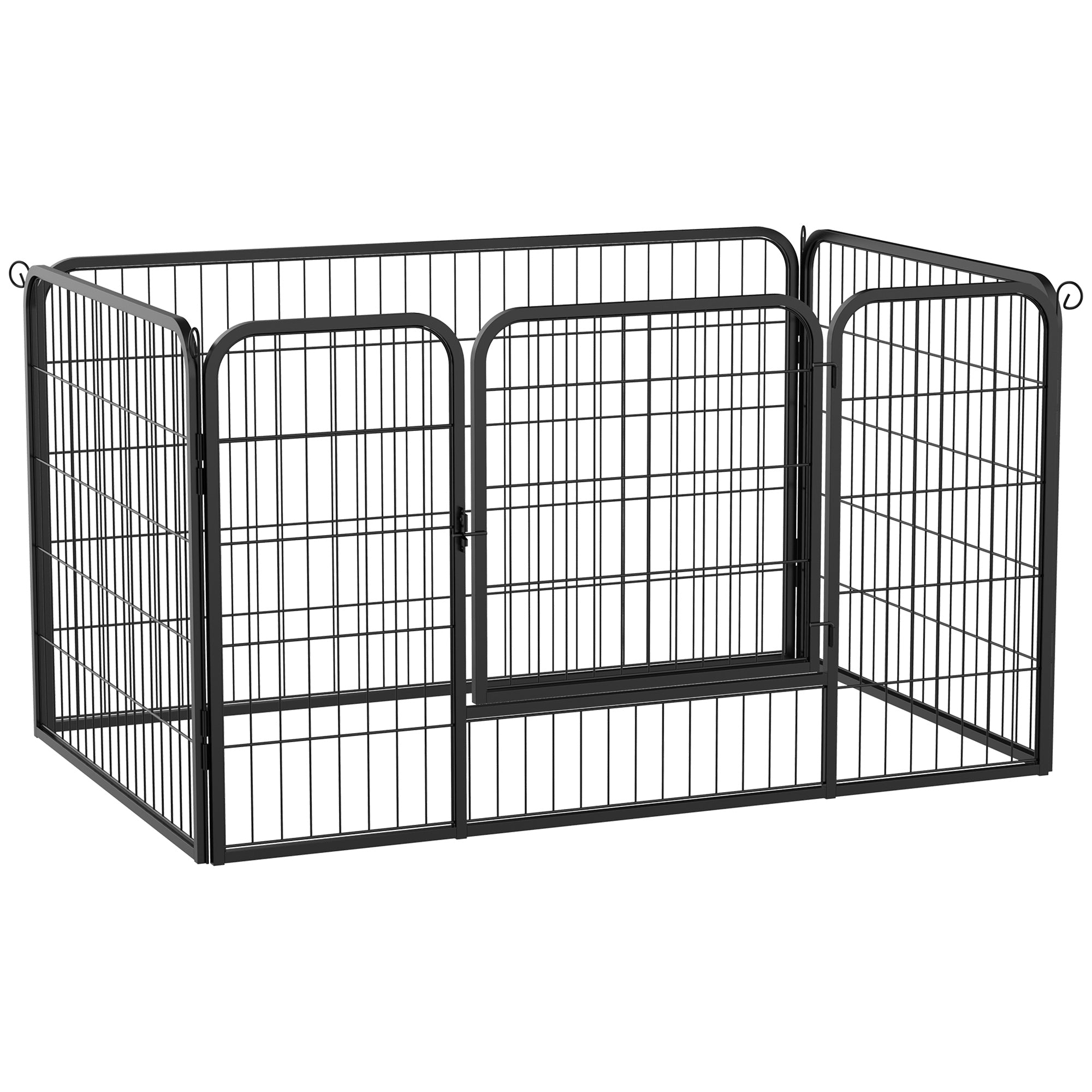 PawHut Heavy Duty Dog Pet Puppy Metal Playpen Play Pen Rabbit Pig Hutch Run Enclosure Foldable Black Large, 125 x 80 x 70 cm