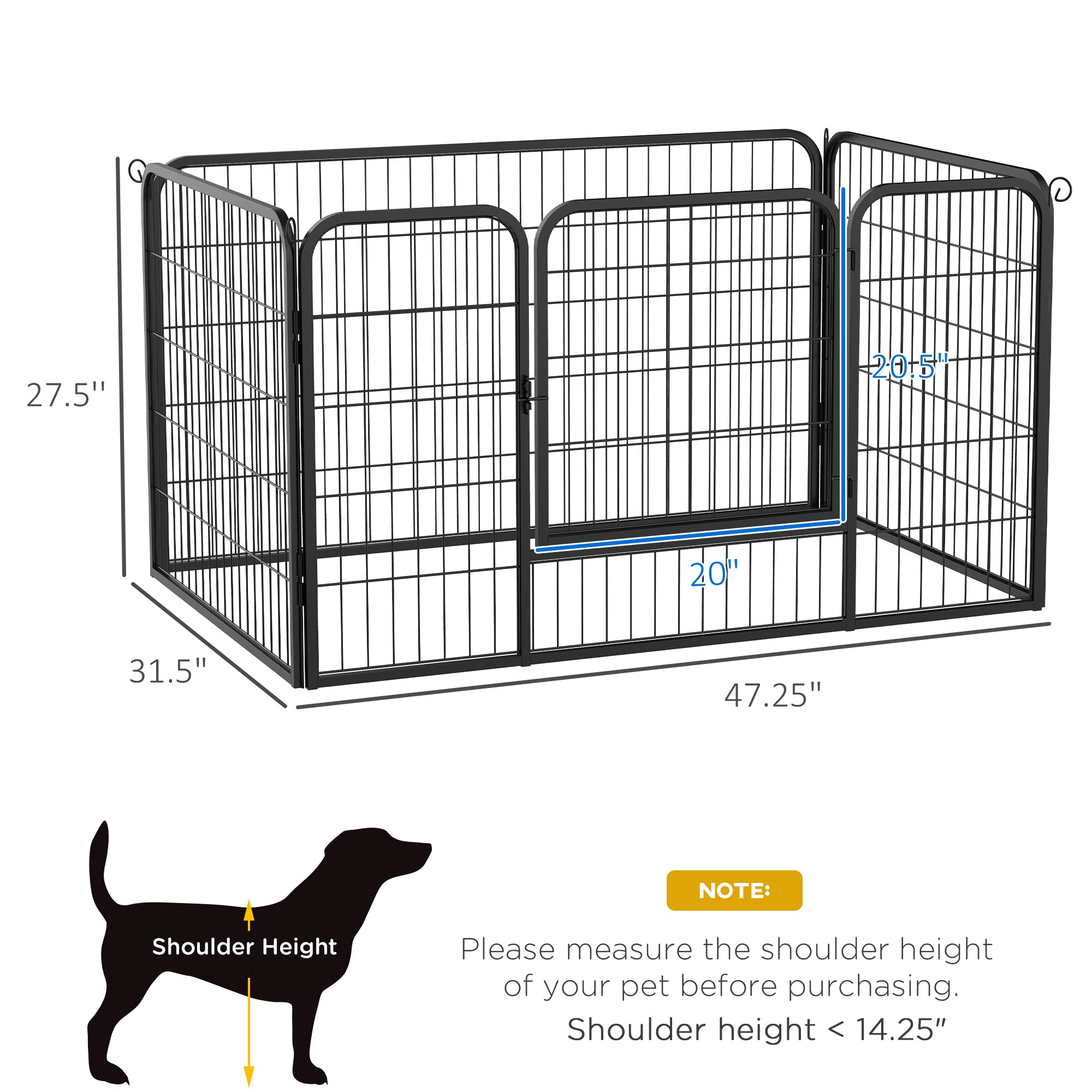 PawHut Dog Playpen, Heavy-duty Metal Puppy Play Pen, Pet Exercise Fences for Outside and Indoor, DIY Design with Door for Multiple Dogs, 4 Panels, 27.5"H