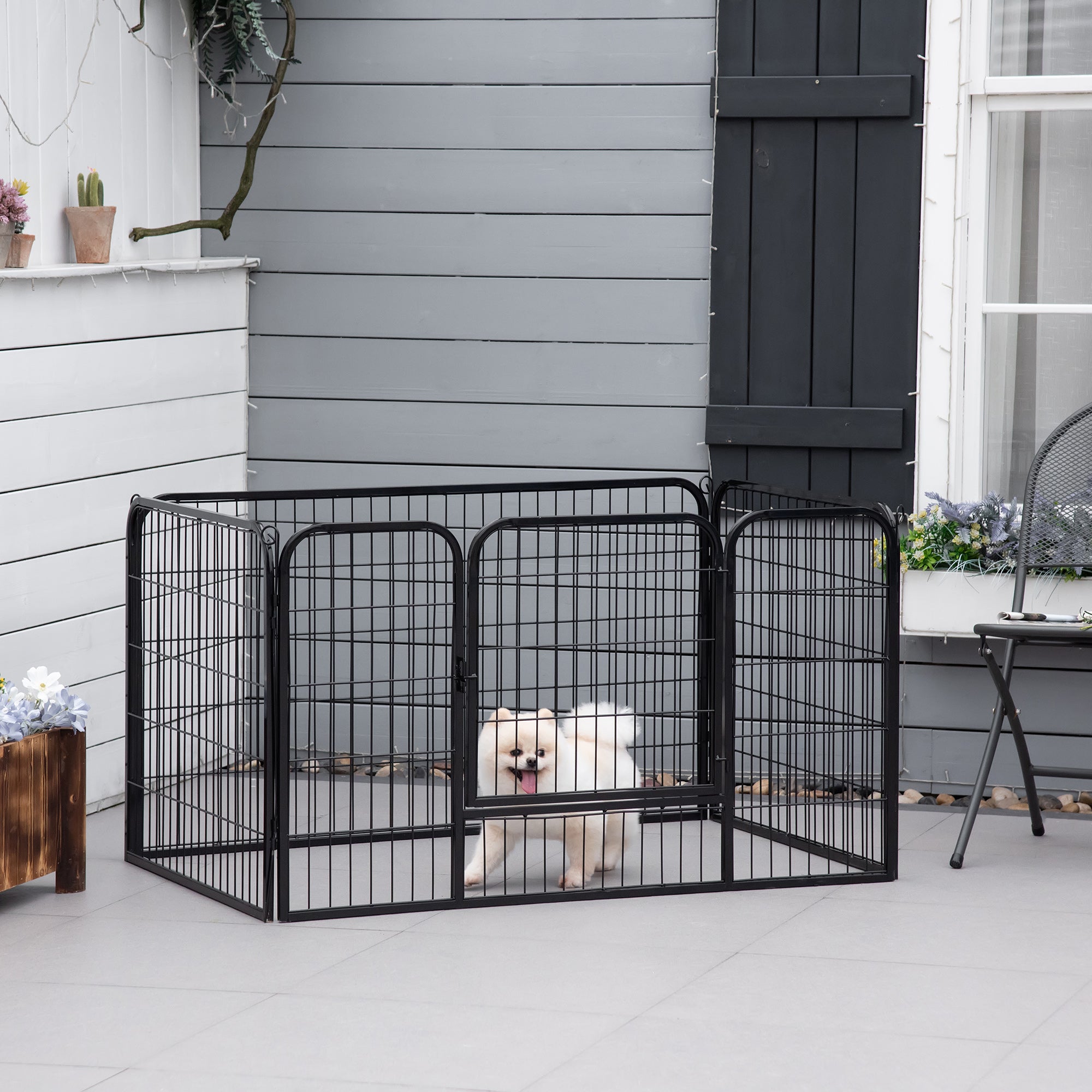 PawHut Dog Playpen, Heavy-duty Metal Puppy Play Pen, Pet Exercise Fences for Outside and Indoor, DIY Design with Door for Multiple Dogs, 4 Panels, 27.5"H