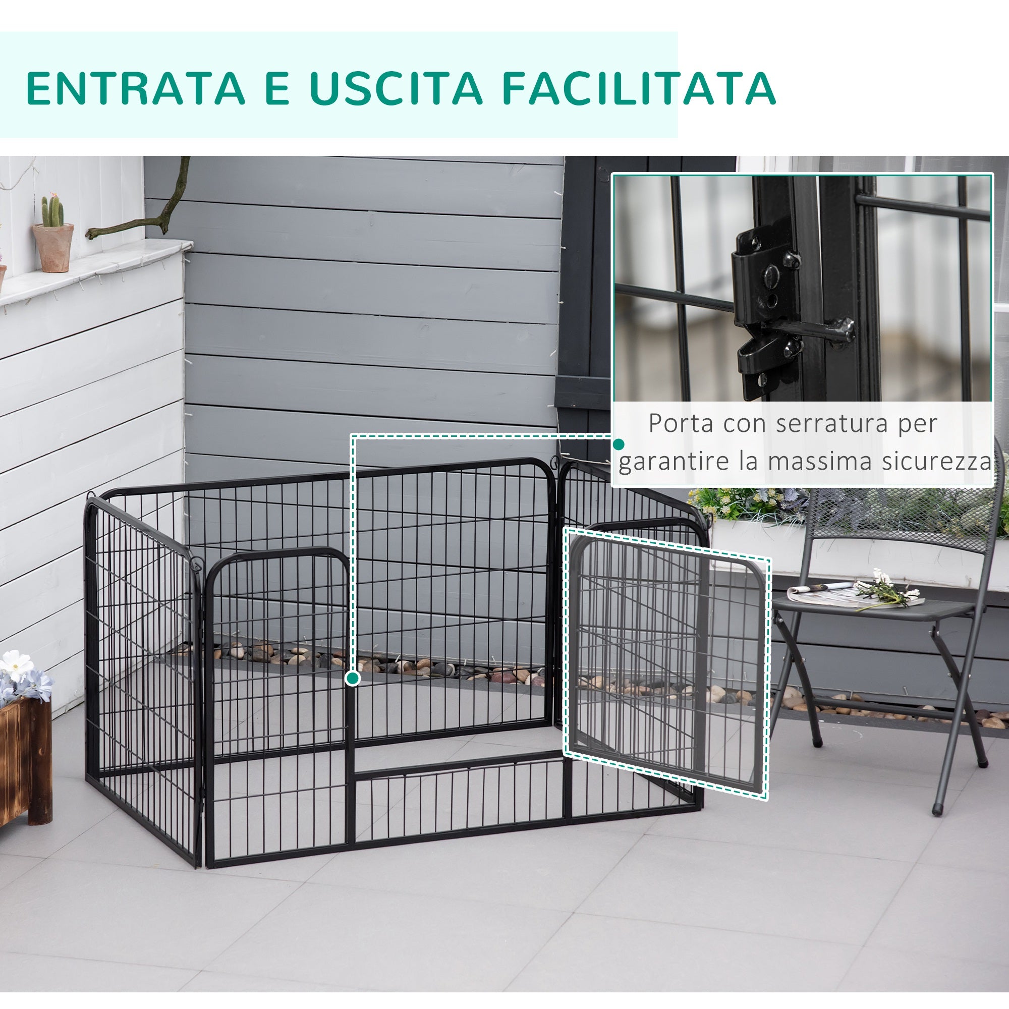 PawHut Dog Playpen, Heavy-duty Metal Puppy Play Pen, Pet Exercise Fences for Outside and Indoor, DIY Design with Door for Multiple Dogs, 4 Panels, 27.5