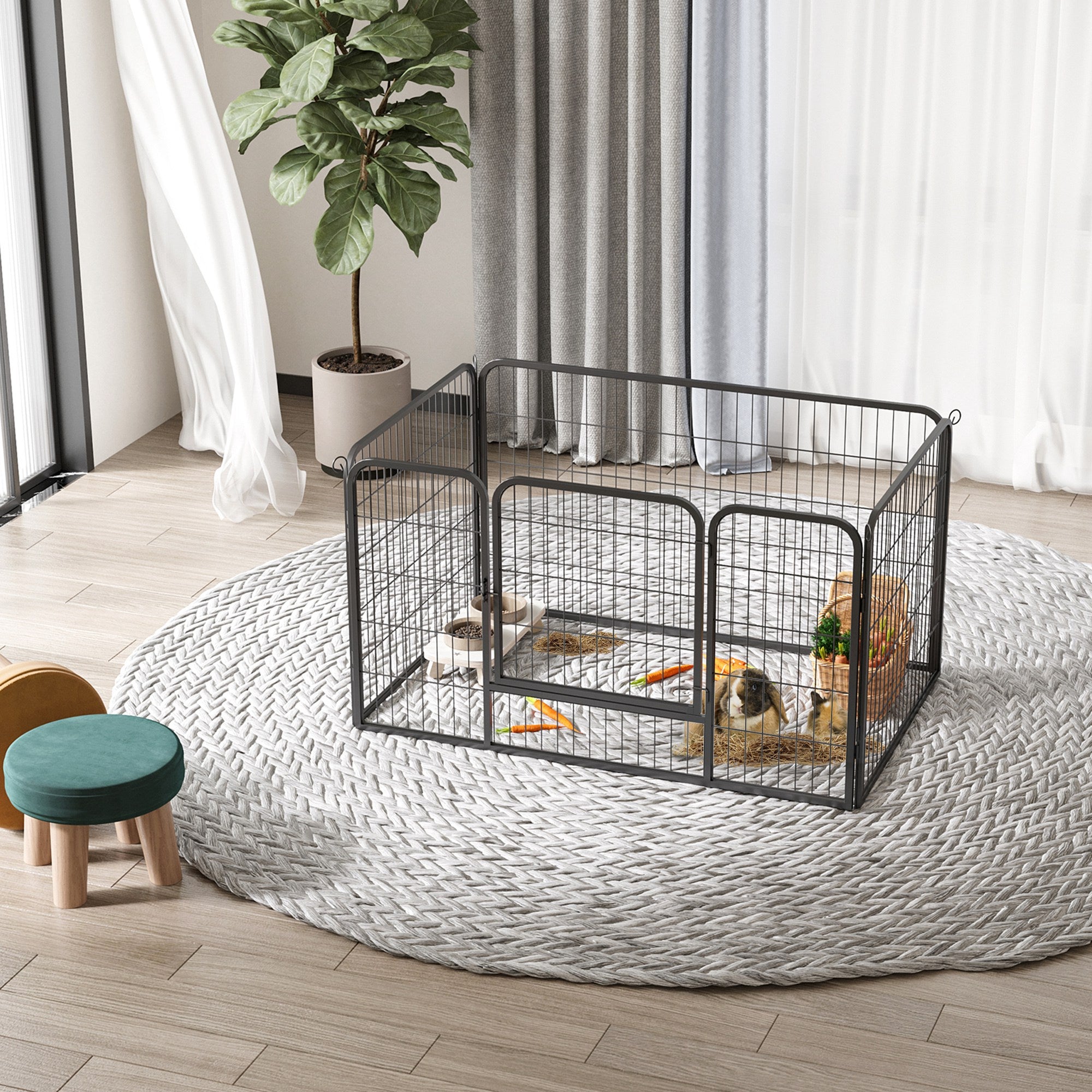 PawHut Heavy Duty Dog Pet Puppy Metal Playpen Play Pen Rabbit Pig Hutch Run Enclosure Foldable Black Large, 125 x 80 x 70 cm