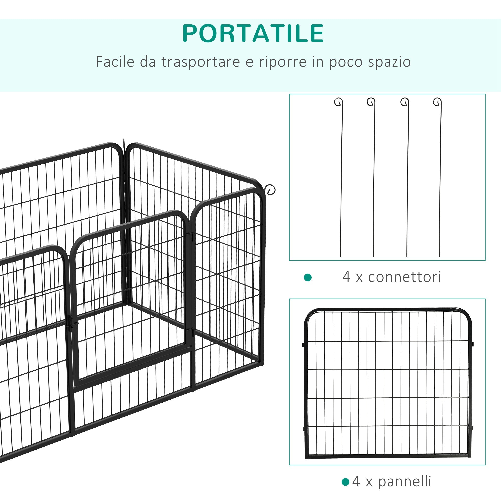 PawHut Dog Playpen, Heavy-duty Metal Puppy Play Pen, Pet Exercise Fences for Outside and Indoor, DIY Design with Door for Multiple Dogs, 4 Panels, 27.5