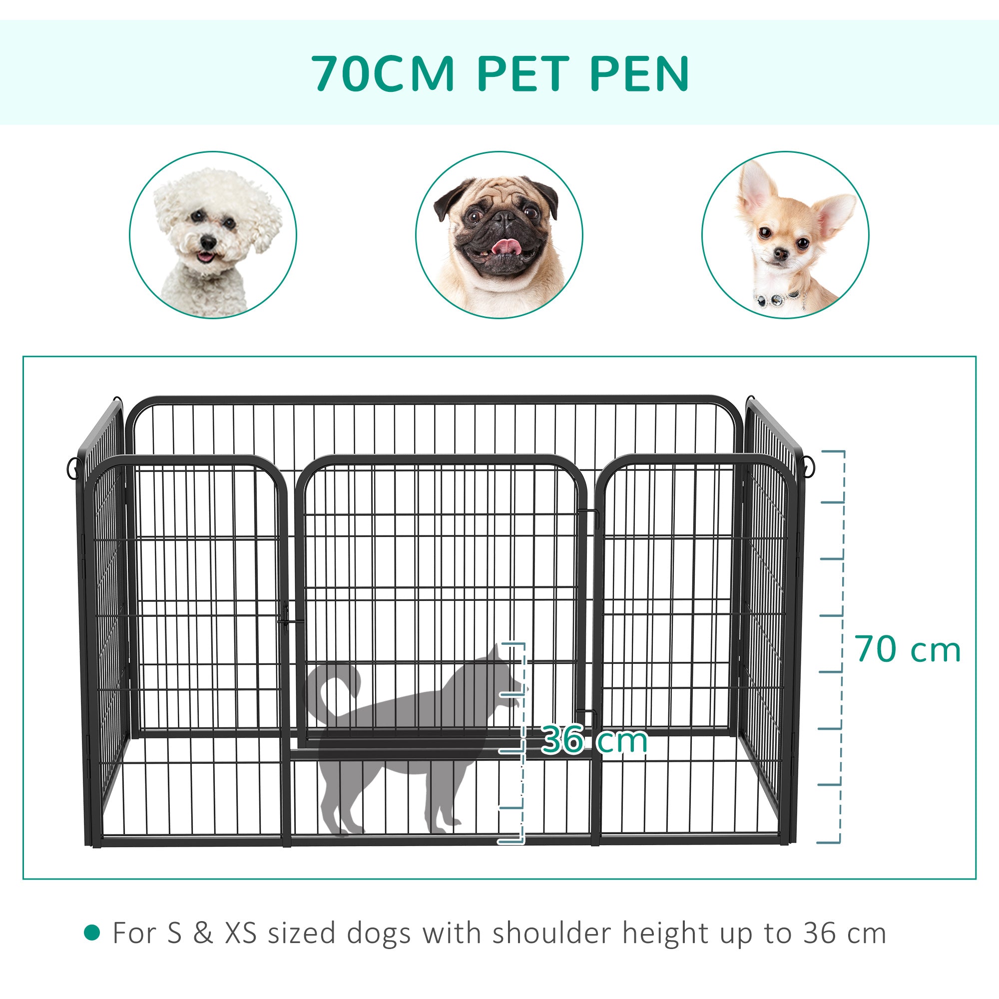 PawHut Heavy Duty Dog Pet Puppy Metal Playpen Play Pen Rabbit Pig Hutch Run Enclosure Foldable Black Large, 125 x 80 x 70 cm