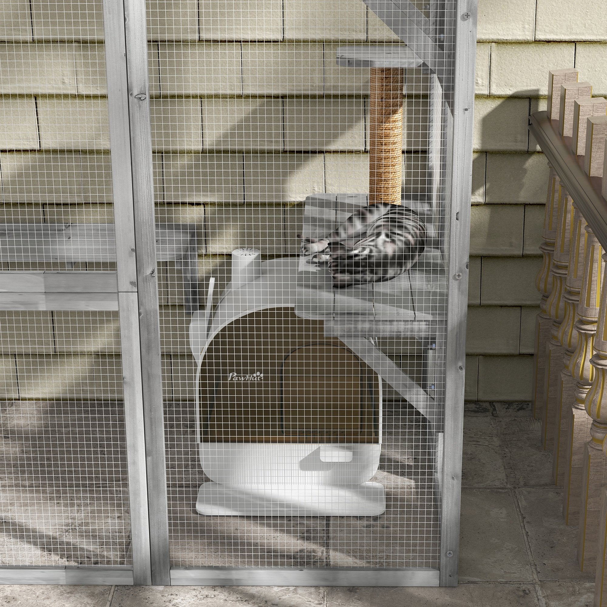 PawHut Cat Litter Box Kitten Litter Tray w/ Hood, Scoop, Filter, Flap Door, 43 x 44 x 47cm - White