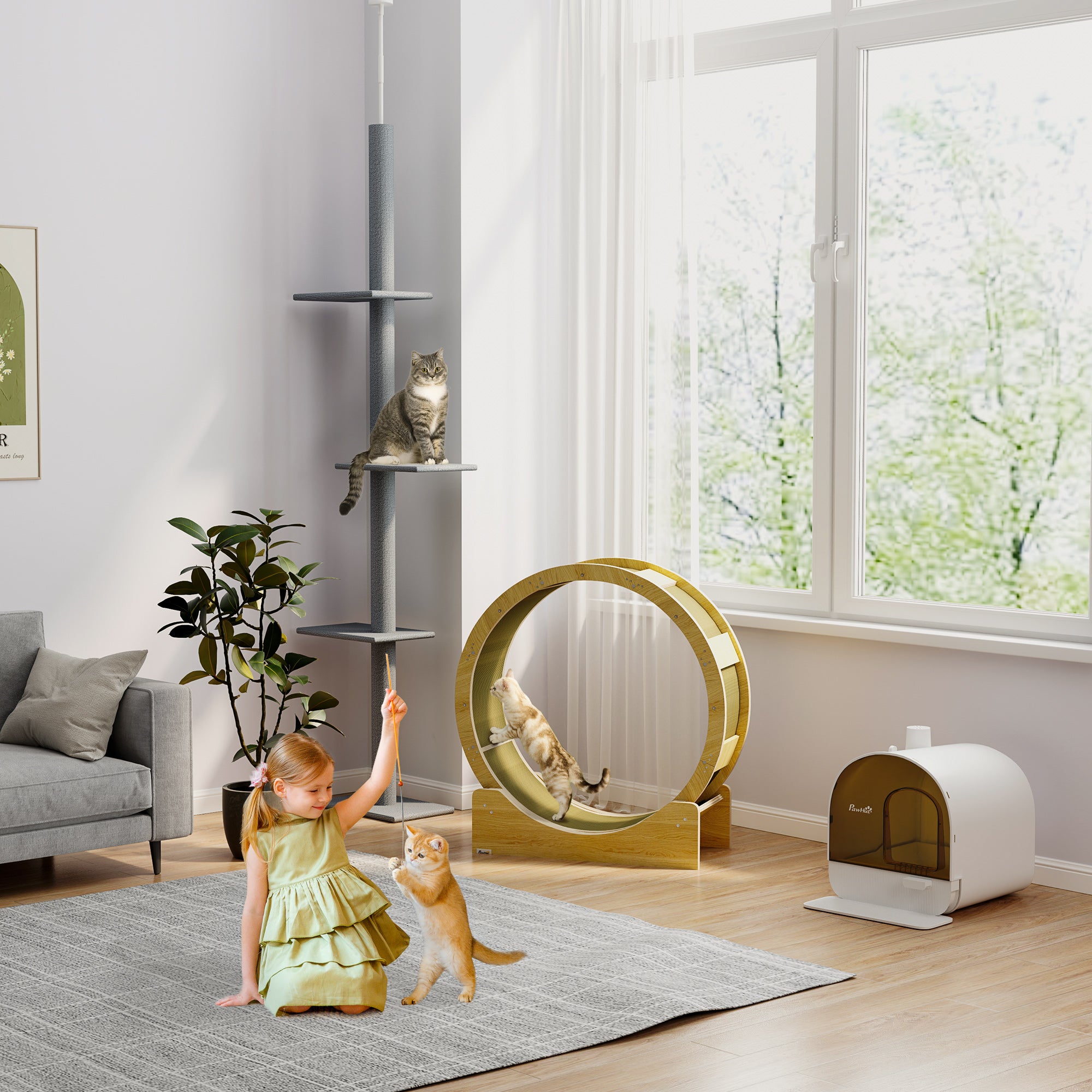 PawHut Large Cat Litter Box with Lid, Enclosed Kitty Litter Box with Slide-out Tray, Scoop, Filter, White