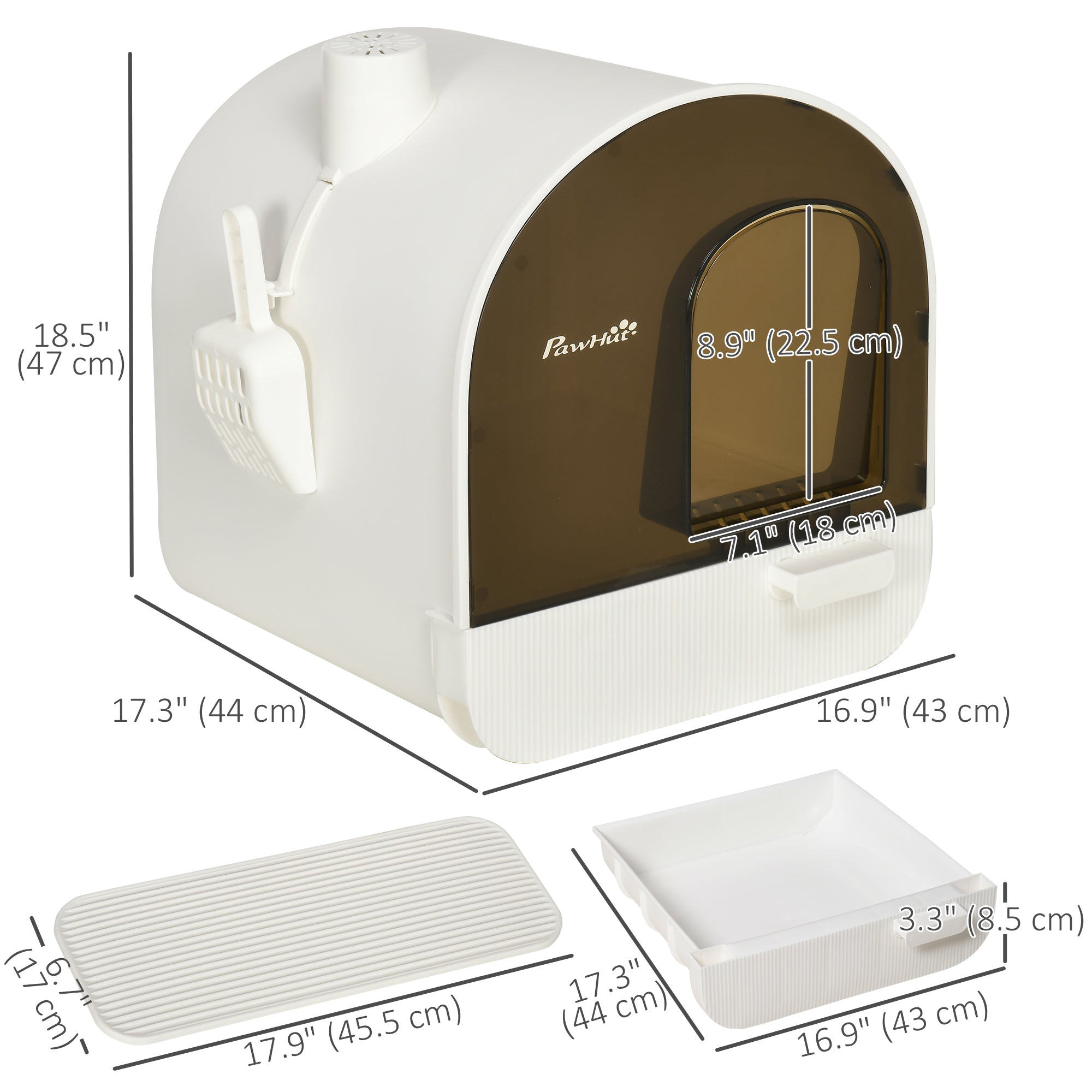 PawHut Large Cat Litter Box with Lid, Enclosed Kitty Litter Box with Slide-out Tray, Scoop, Filter, White