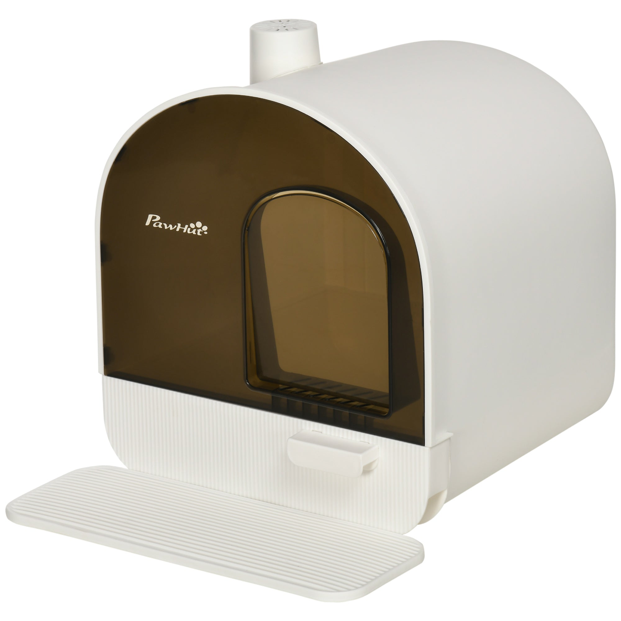 PawHut Cat Litter Box Kitten Litter Tray w/ Hood, Scoop, Filter, Flap Door, 43 x 44 x 47cm - White