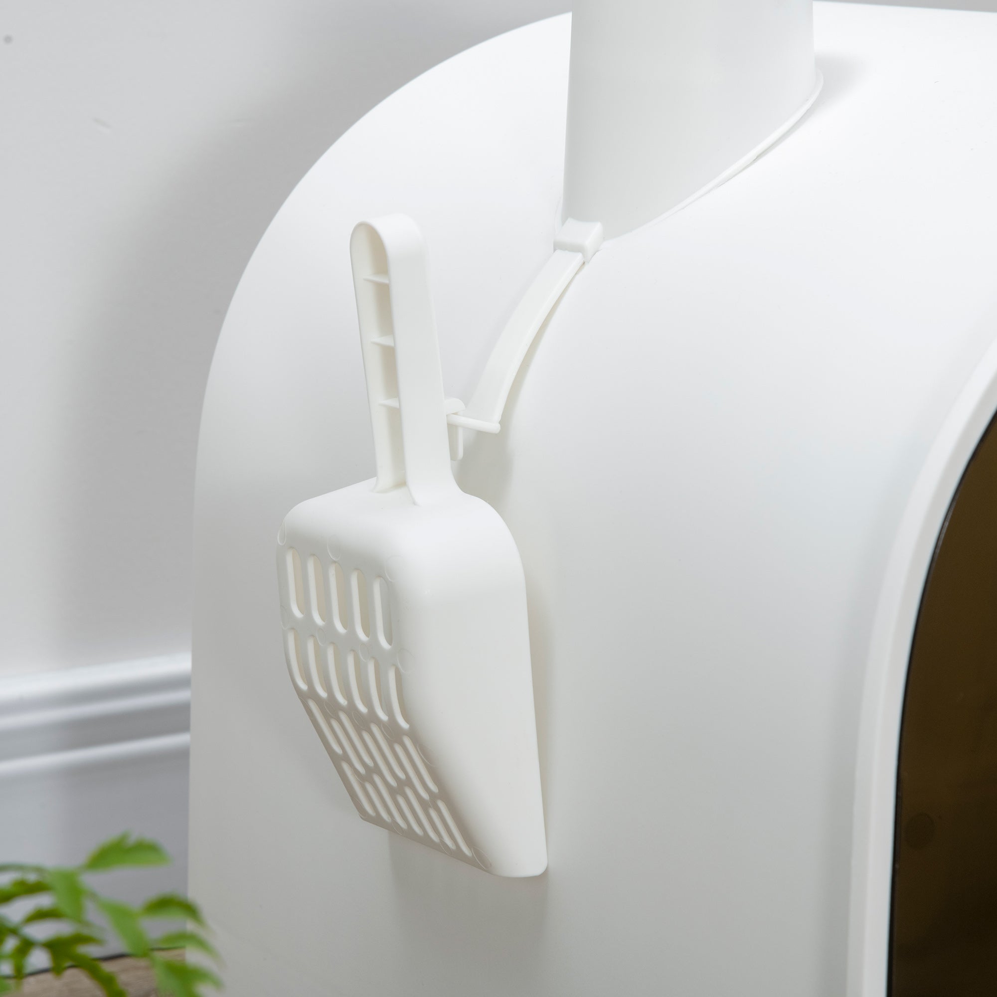 PawHut Large Cat Litter Box with Lid, Enclosed Kitty Litter Box with Slide-out Tray, Scoop, Filter, White