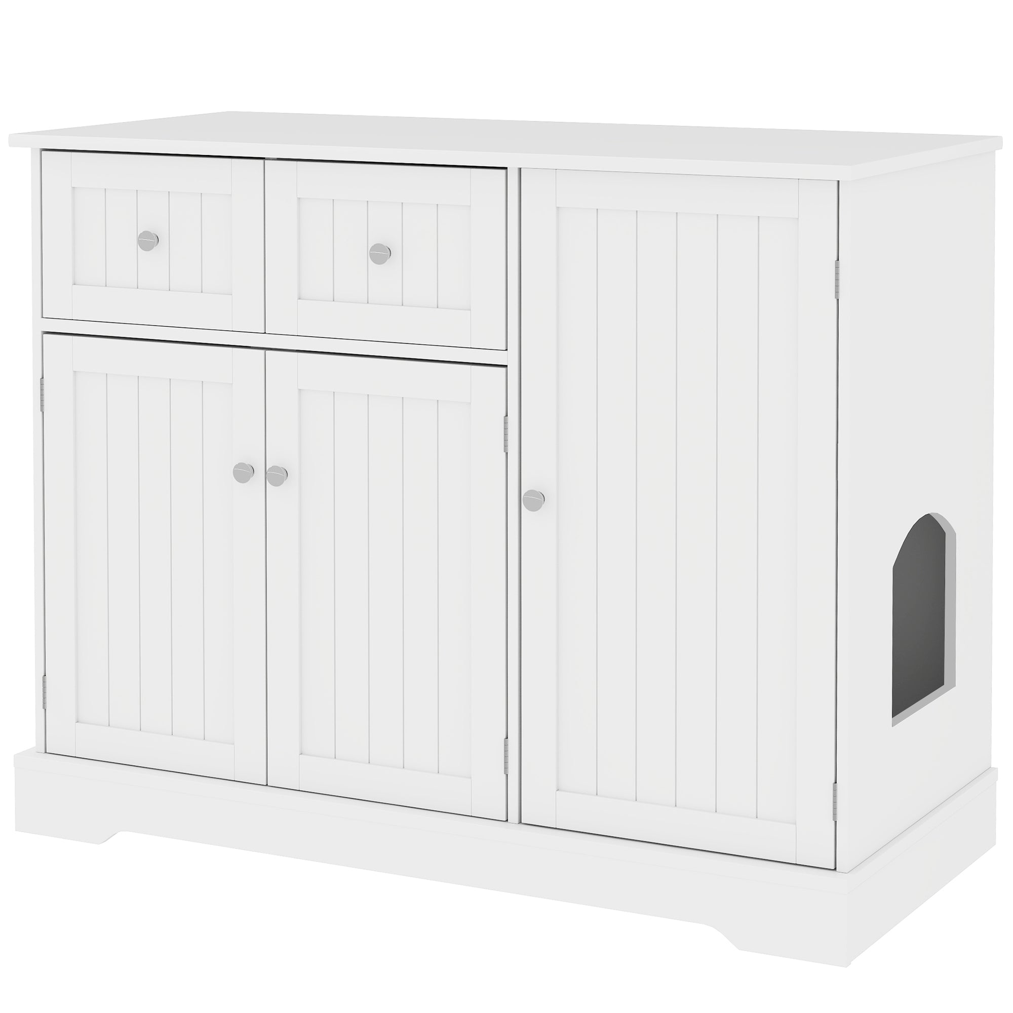 PawHut Cat Litter Box Enclosure, Hidden Litter Box Furnitrue Indoor Cat House with Drawer, Storage, Anti-tip Kit, Cat Washroom for Living Room, Bedroom, White