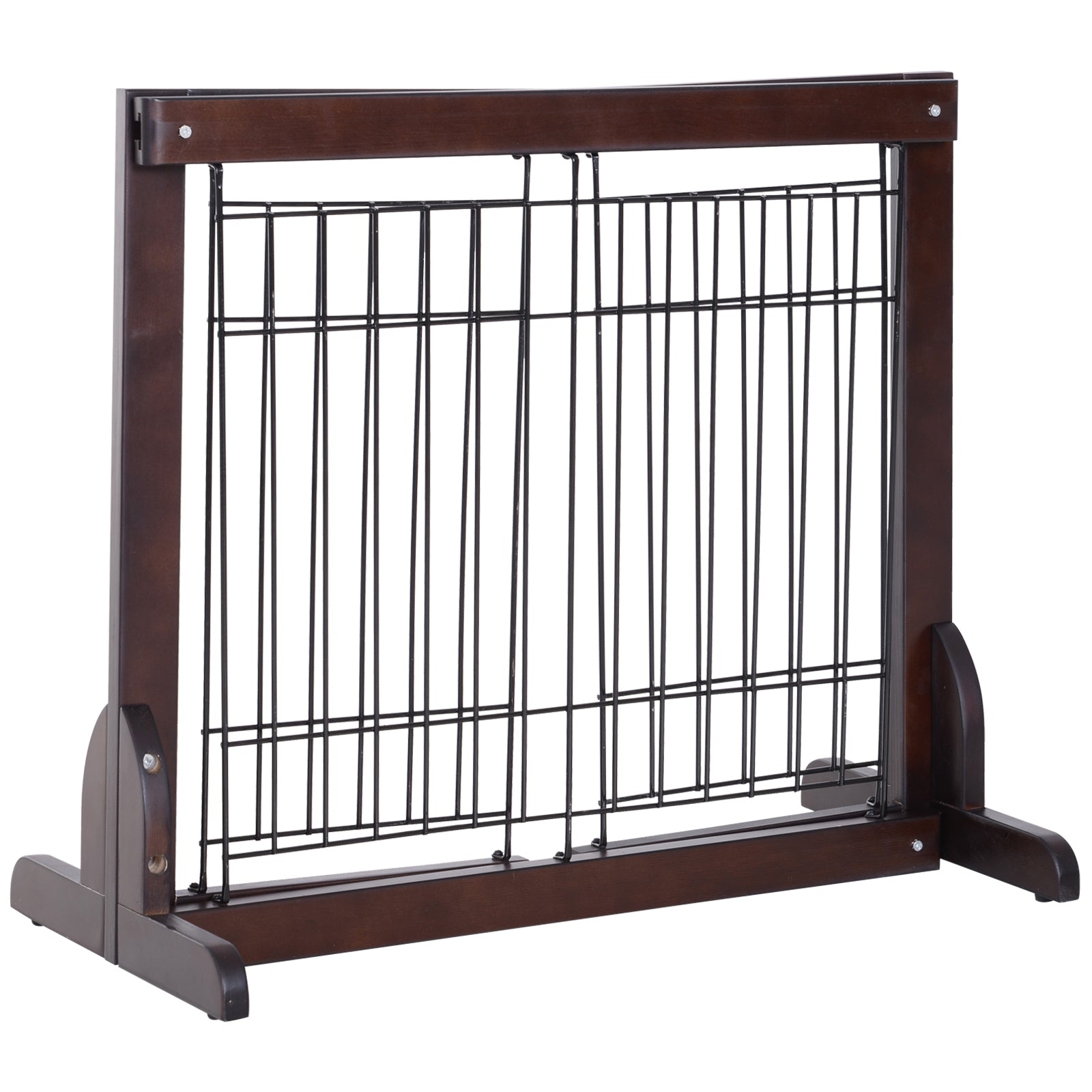 PawHut Free Standing Dog Gate, Adjustable 61 -103 (cm) Indoor Barrier, Flexible Pet Fence, Secure Separation Guard, with Support Feet, for small dog, Brown