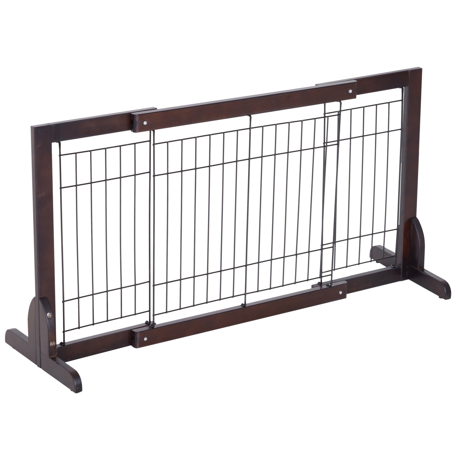 PawHut Free Standing Dog Gate, Adjustable 61 -103 (cm) Indoor Barrier, Flexible Pet Fence, Secure Separation Guard, with Support Feet, for small dog, Brown