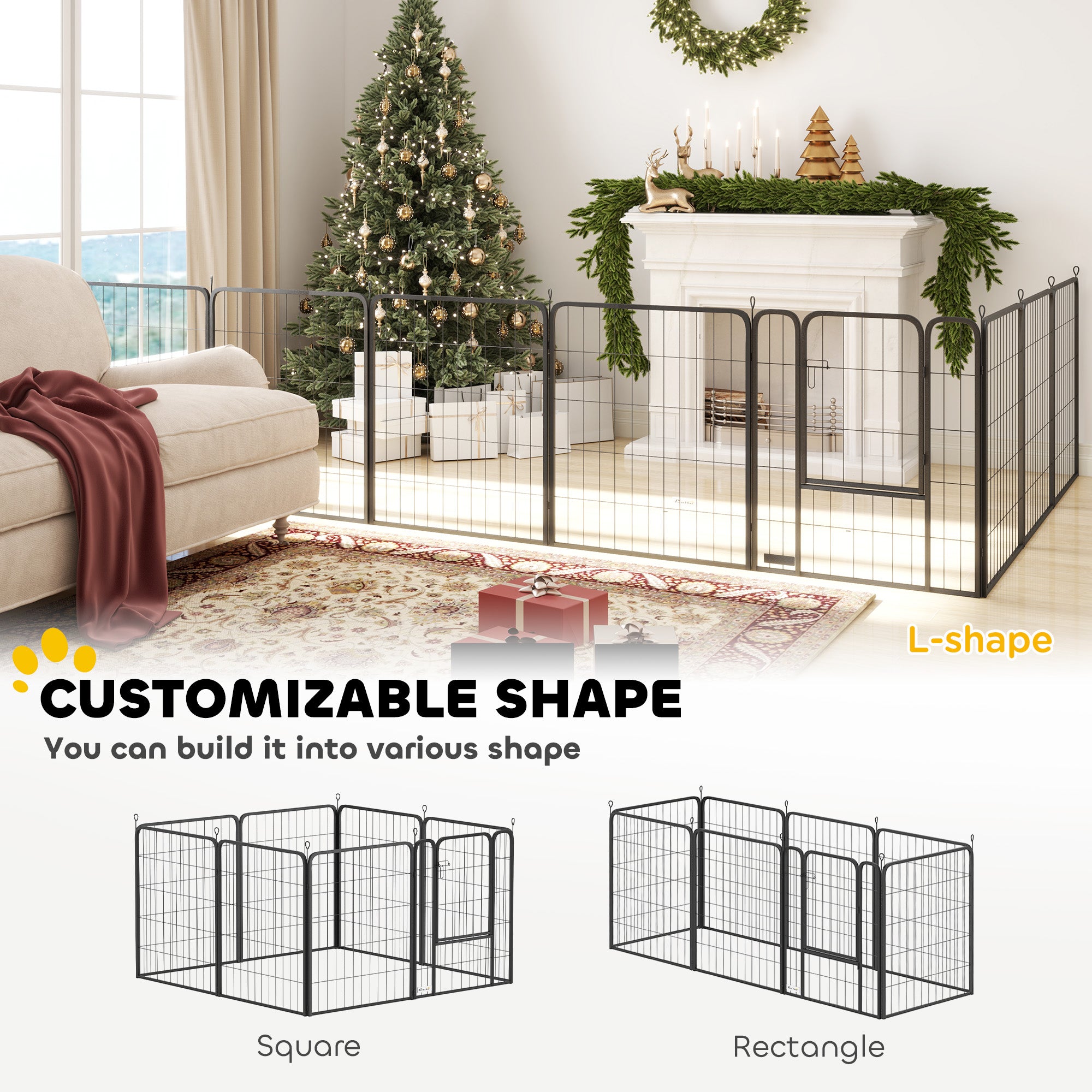 PawHut 8 Panels Dog Playpen, 31.5" H Heavy Duty Dog Pen, Portable & Foldable Dog Fence with Door & Strap for Indoor Outdoor Backyard Garden, Puppy Pet Playpen for Medium Dogs