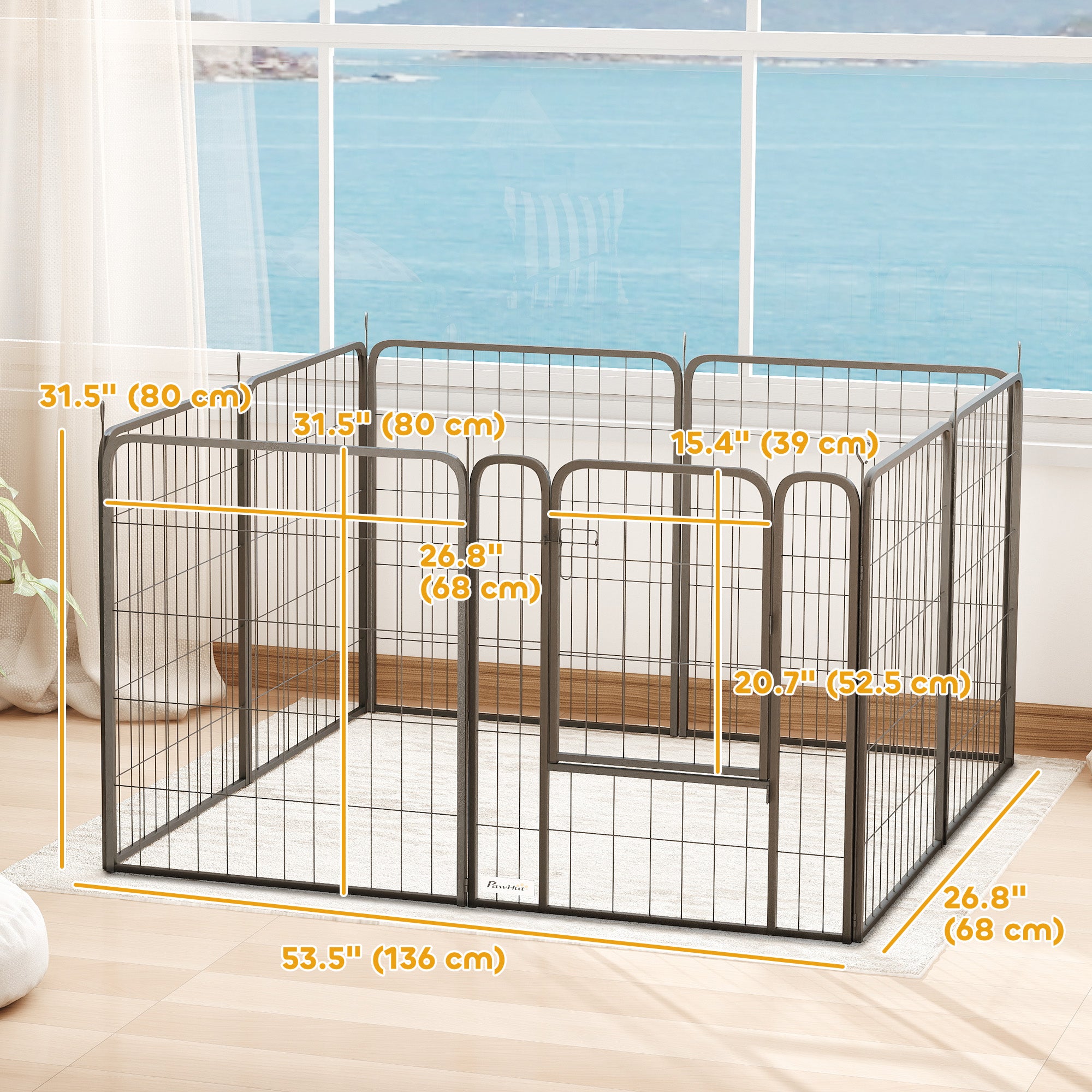 PawHut 8 Panels Dog Playpen, 31.5" H Heavy Duty Dog Pen, Portable & Foldable Dog Fence with Door & Strap for Indoor Outdoor Backyard Garden, Puppy Pet Playpen for Medium Dogs
