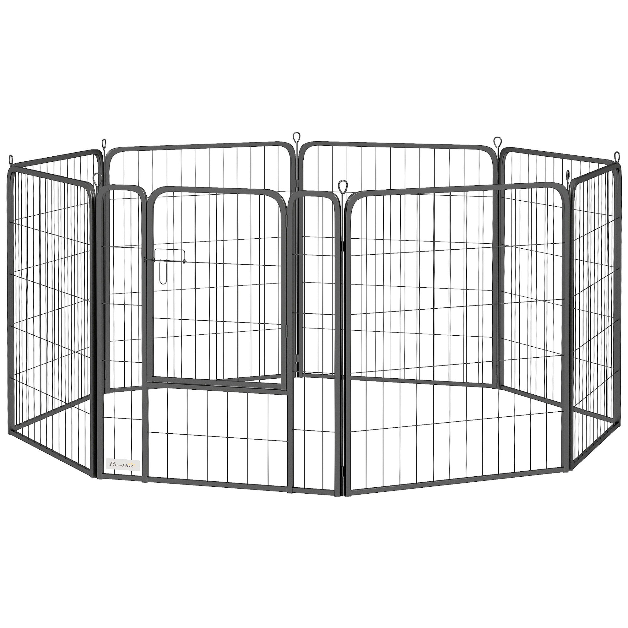PawHut 8 Panels Dog Playpen, 31.5" H Heavy Duty Dog Pen, Portable & Foldable Dog Fence with Door & Strap for Indoor Outdoor Backyard Garden, Puppy Pet Playpen for Medium Dogs