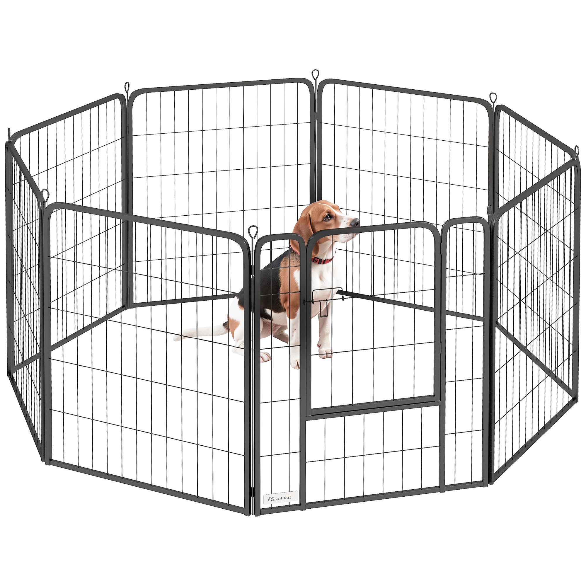 PawHut 8 Panels Dog Playpen, 31.5" H Heavy Duty Dog Pen, Portable & Foldable Dog Fence with Door & Strap for Indoor Outdoor Backyard Garden, Puppy Pet Playpen for Medium Dogs