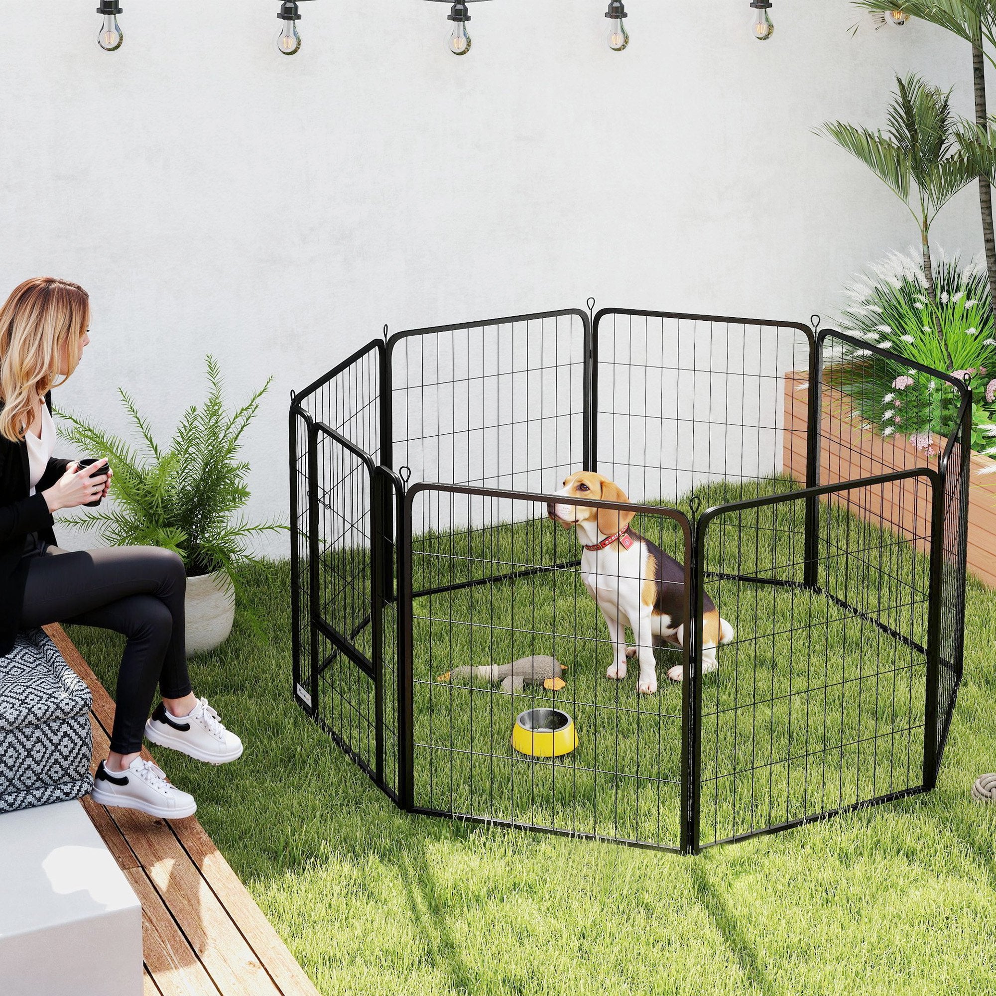 PawHut 8 Panels Dog Playpen, 31.5" H Heavy Duty Dog Pen, Portable & Foldable Dog Fence with Door & Strap for Indoor Outdoor Backyard Garden, Puppy Pet Playpen for Medium Dogs