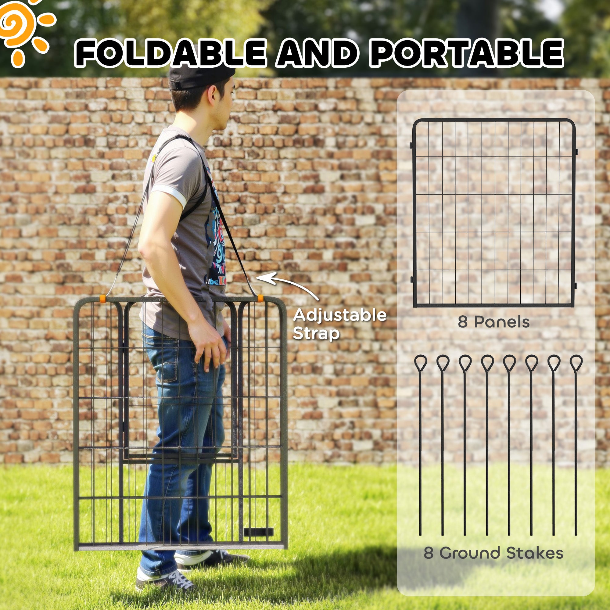 PawHut 8 Panels Dog Playpen, 31.5" H Heavy Duty Dog Pen, Portable & Foldable Dog Fence with Door & Strap for Indoor Outdoor Backyard Garden, Puppy Pet Playpen for Medium Dogs