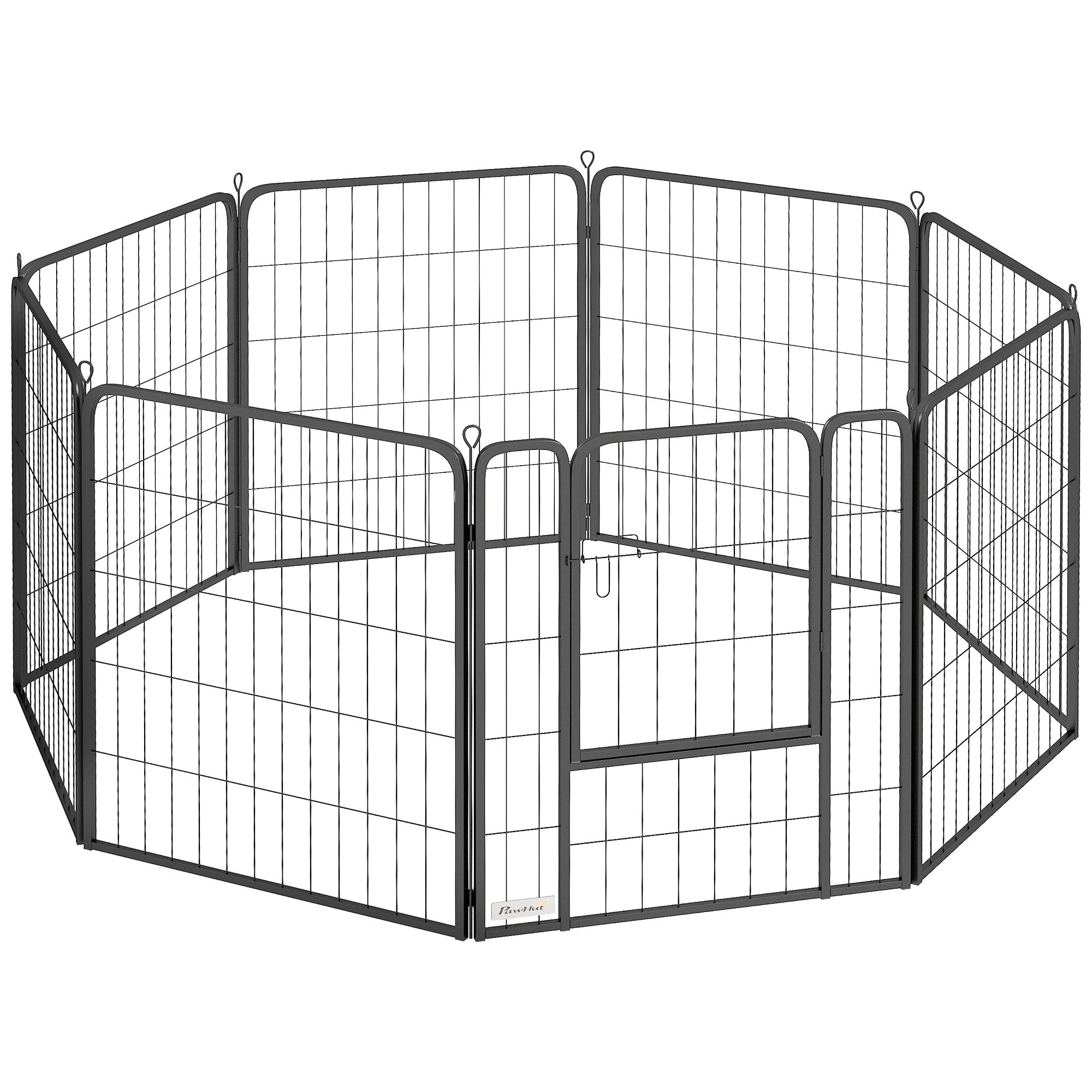 PawHut 8 Panels Dog Playpen, 31.5" H Heavy Duty Dog Pen, Portable & Foldable Dog Fence with Door & Strap for Indoor Outdoor Backyard Garden, Puppy Pet Playpen for Medium Dogs