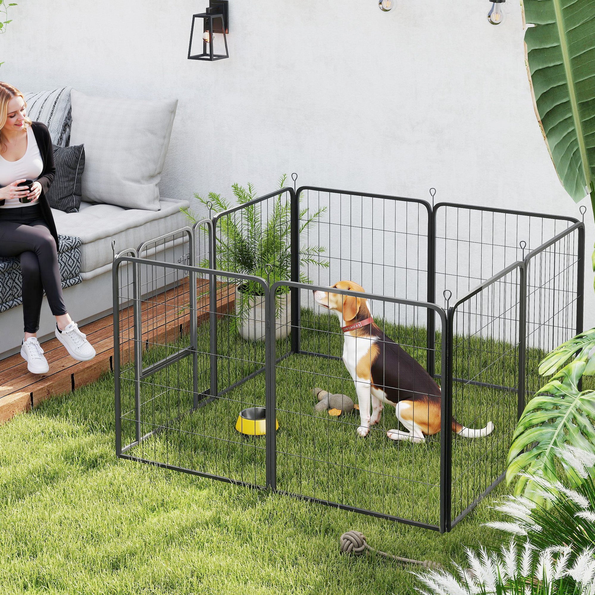 PawHut 8 Panels Dog Playpen, 31.5" H Heavy Duty Dog Pen, Portable & Foldable Dog Fence with Door & Strap for Indoor Outdoor Backyard Garden, Puppy Pet Playpen for Medium Dogs