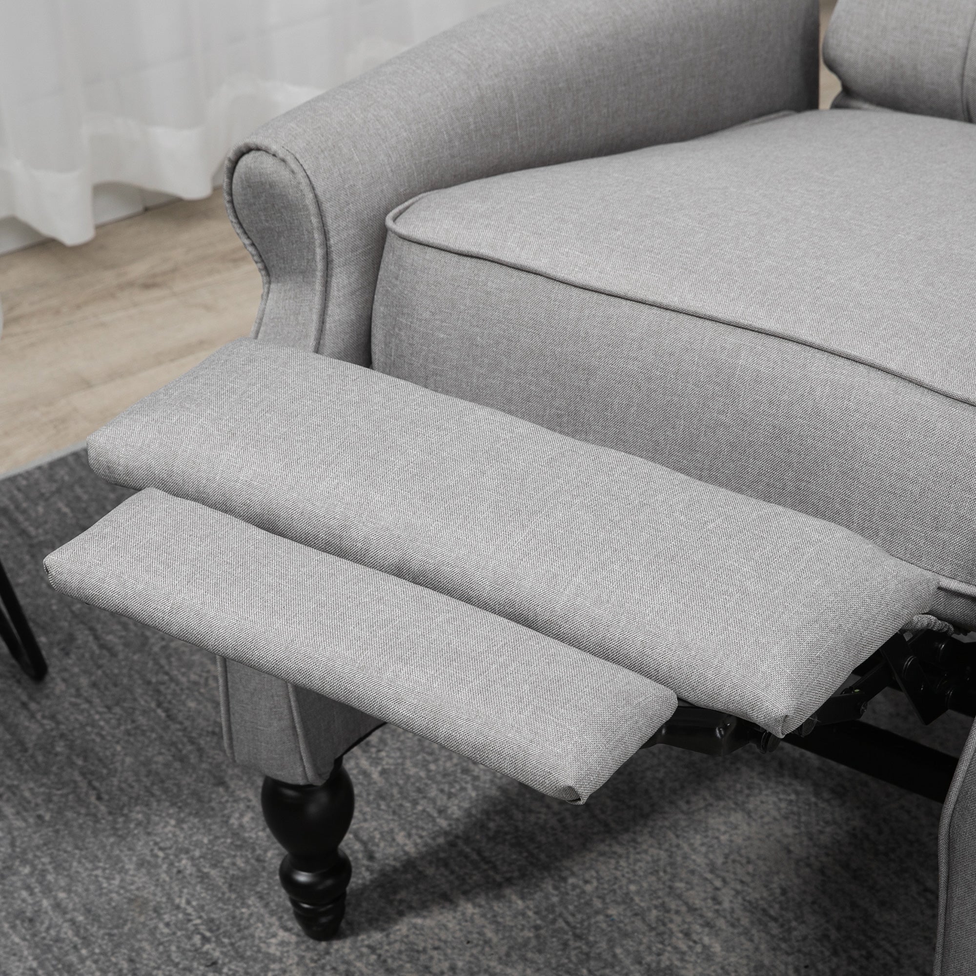 HOMCOM Push Back Recliner Chair, Fabric Reclining Chair, Tufted Wingback Chair with Nail Head Trim, Footrest, Solid Wood Legs for Living Room, Light Grey