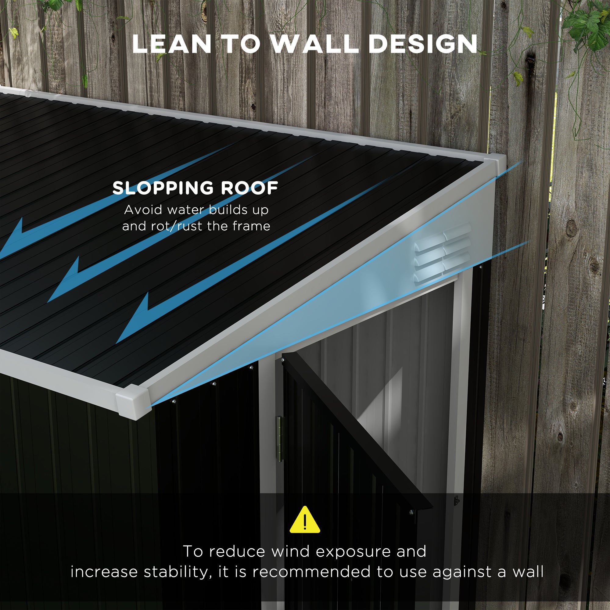 Outsunny 4' x 6' Steel Garden Storage Shed Lean to Shed Outdoor Metal Tool House with Lockable Door and 2 Air Vents for Backyard, Patio, Lawn, Dark Grey