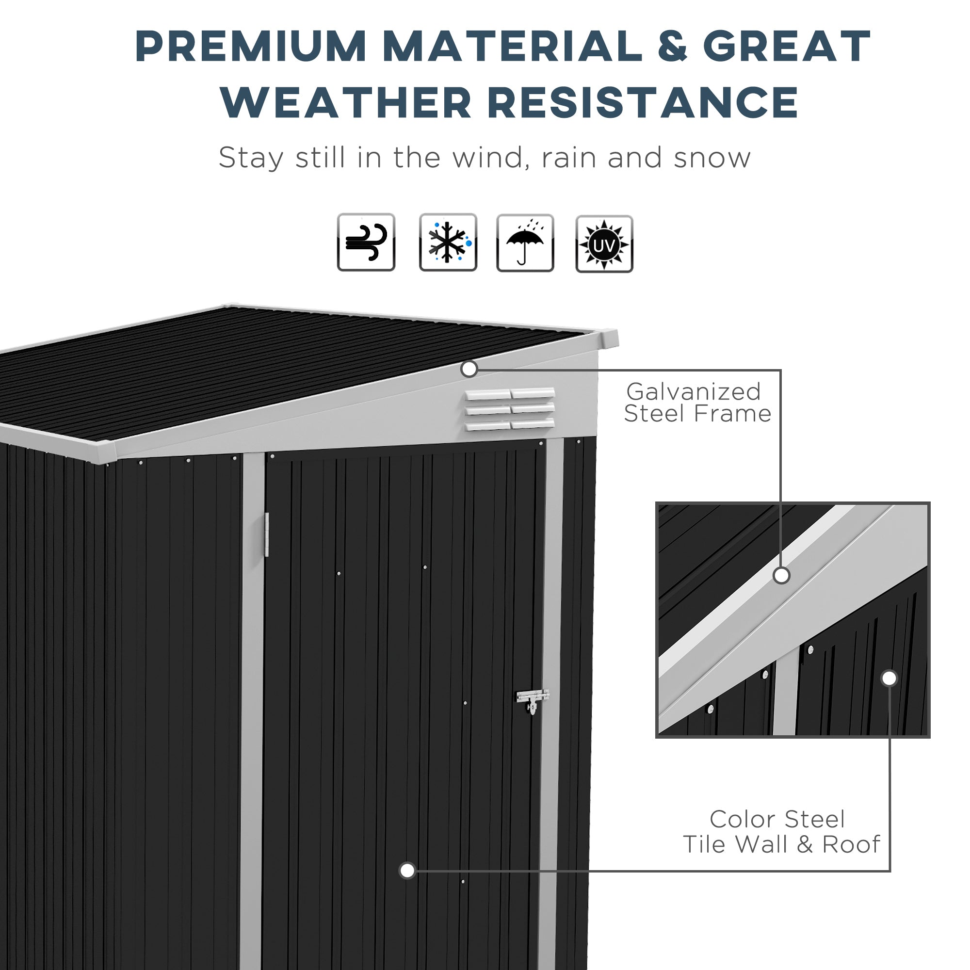 Outsunny 4' x 6' Steel Garden Storage Shed Lean to Shed Outdoor Metal Tool House with Lockable Door and 2 Air Vents for Backyard, Patio, Lawn, Dark Grey