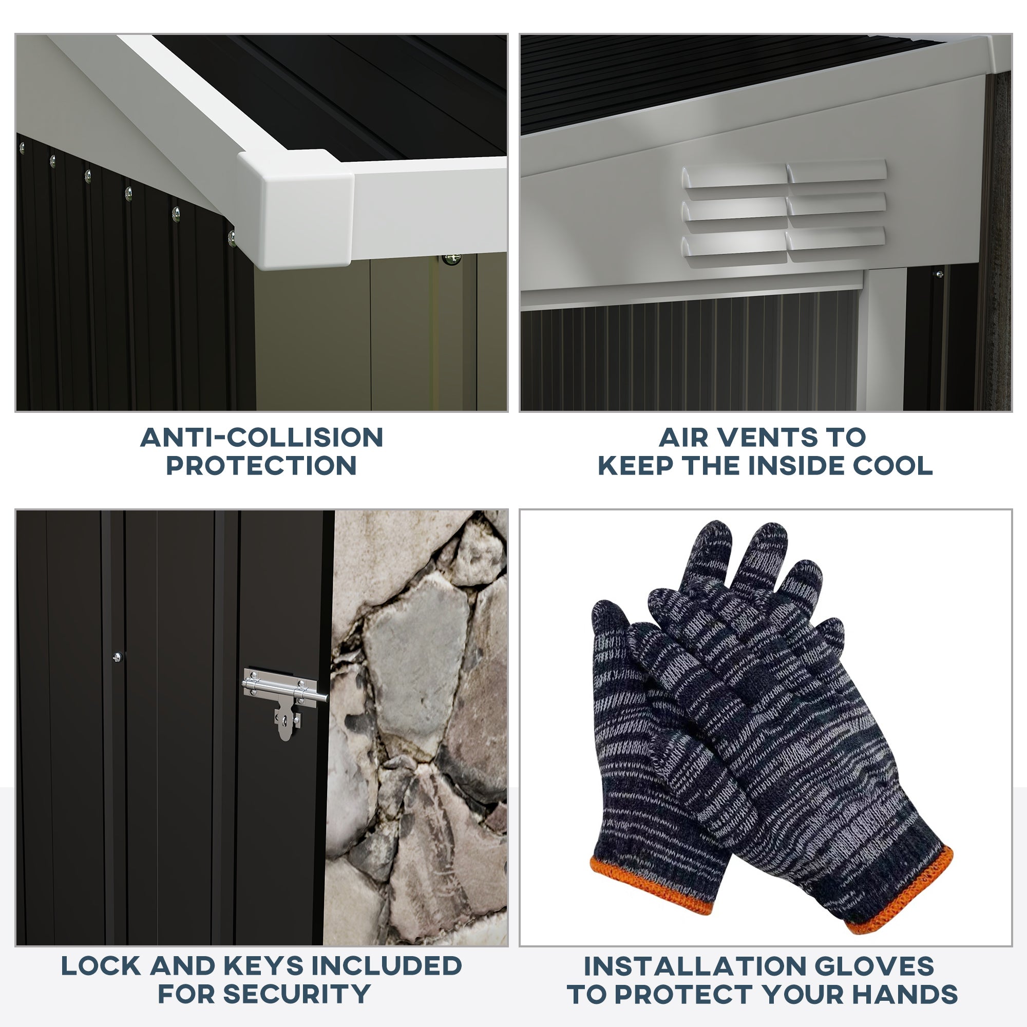 Outsunny 4' x 6' Steel Garden Storage Shed Lean to Shed Outdoor Metal Tool House with Lockable Door and 2 Air Vents for Backyard, Patio, Lawn, Dark Grey