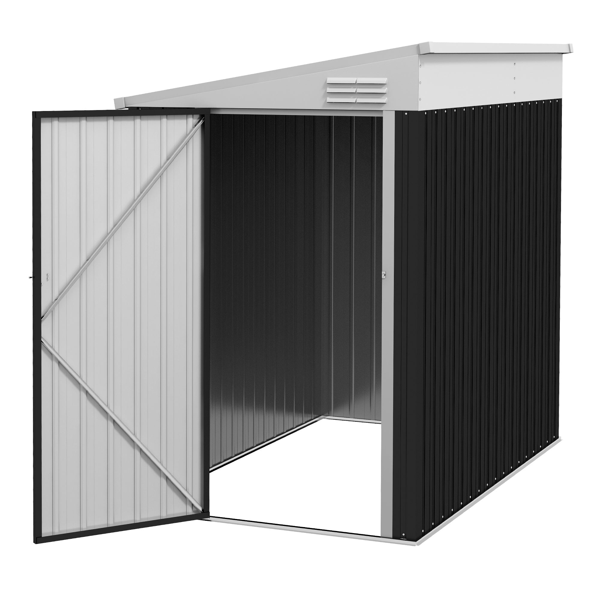 Outsunny 4' x 6' Steel Garden Storage Shed Lean to Shed Outdoor Metal Tool House with Lockable Door and 2 Air Vents for Backyard, Patio, Lawn, Dark Grey