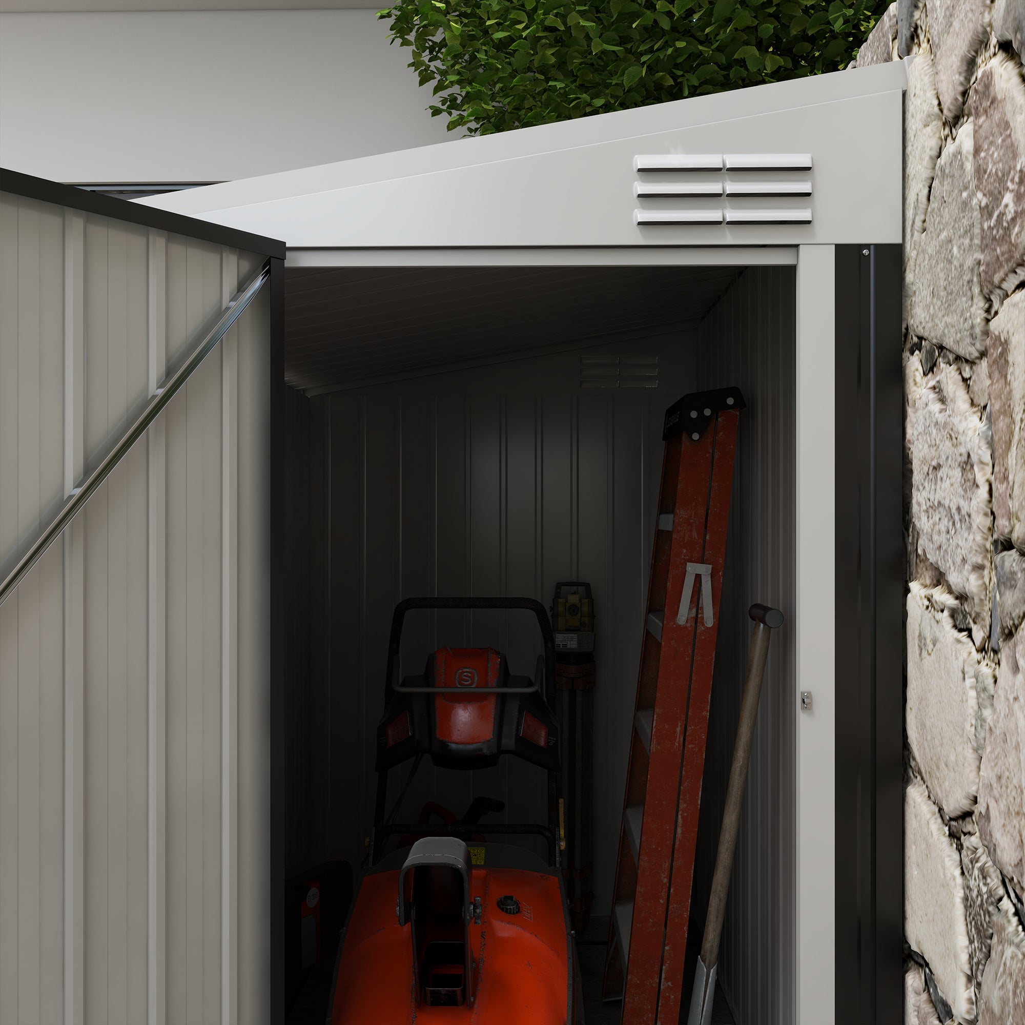 Outsunny 4' x 6' Steel Garden Storage Shed Lean to Shed Outdoor Metal Tool House with Lockable Door and 2 Air Vents for Backyard, Patio, Lawn, Dark Grey