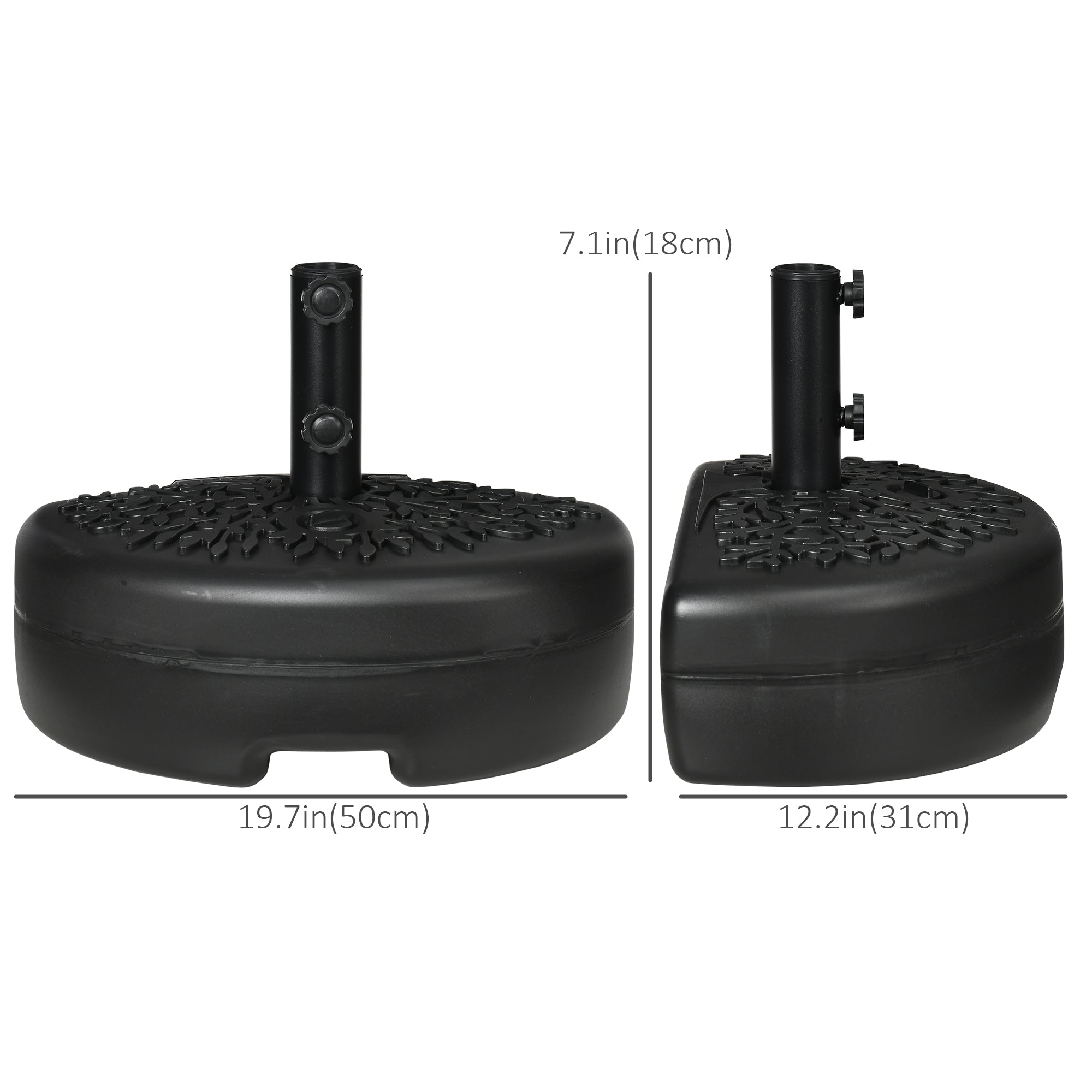 Outsunny Half Round Umbrella Base, Sand or Water Filled Half Patio Umbrella Stand Holder for Lawn, Deck, 40lb Capacity Water or 46lb Capacity Sand, Fit 1.5"or 2" Pole, Black