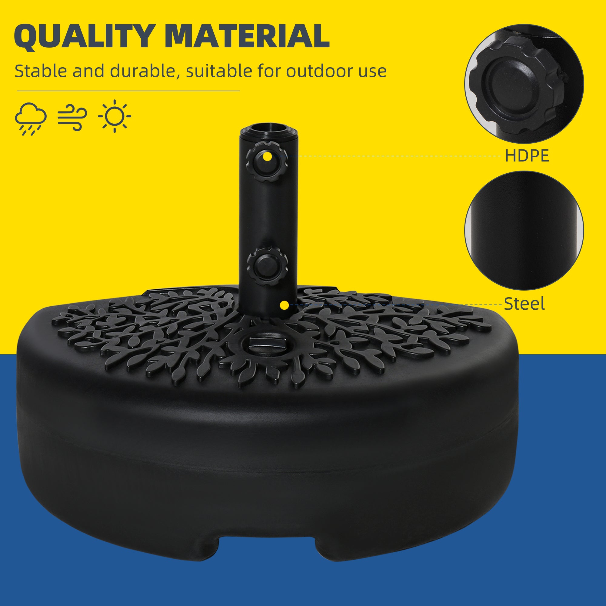 Outsunny Half Round Umbrella Base, Sand or Water Filled Half Patio Umbrella Stand Holder for Lawn, Deck, 40lb Capacity Water or 46lb Capacity Sand, Fit 1.5"or 2" Pole, Black