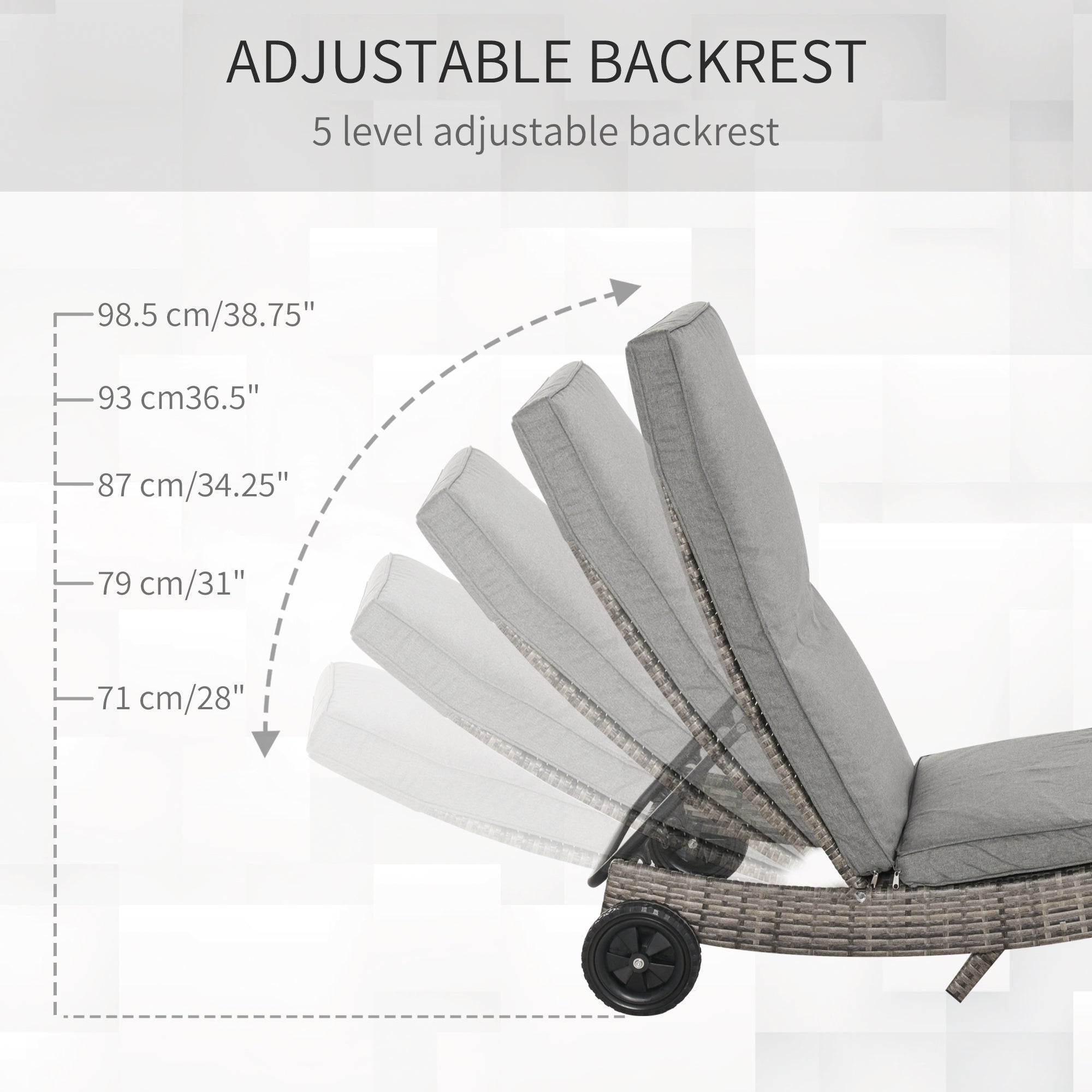 Outsunny Wicker Chaise Lounge, Outdoor Lounge Chair, 5-Level Adjustable Backrest S-Shape Rattan Lounger with Cushion & Wheels for Patio, Deck, Poolside, Grey