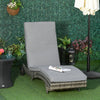 Outsunny Wicker Chaise Lounge, Outdoor Lounge Chair, 5-Level Adjustable Backrest S-Shape Rattan Lounger with Cushion & Wheels for Patio, Deck, Poolside, Grey