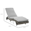 Outsunny Wicker Chaise Lounge, Outdoor Lounge Chair, 5-Level Adjustable Backrest S-Shape Rattan Lounger with Cushion & Wheels for Patio, Deck, Poolside, Grey