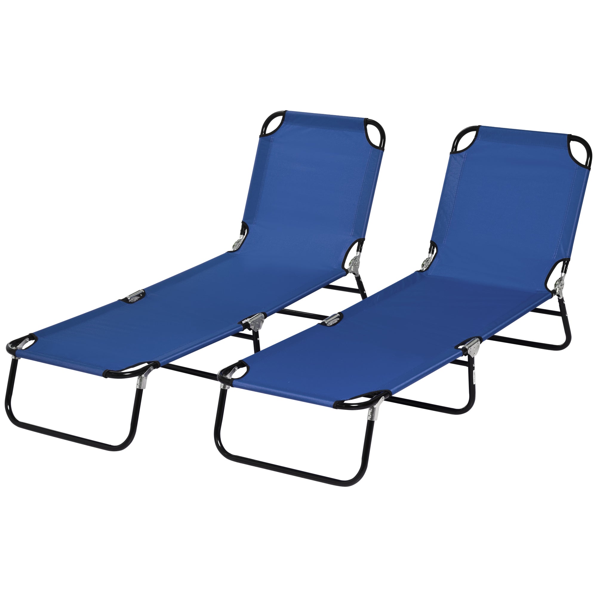 Outsunny Folding Outdoor Lounge Chair Set of 2, Steel Poolside Sun Tanning Chairs with 5 Level Reclining Back and Breathable Mesh for Beach, Yard, Patio, Blue