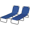 Outsunny Folding Outdoor Lounge Chair Set of 2, Steel Poolside Sun Tanning Chairs with 5 Level Reclining Back and Breathable Mesh for Beach, Yard, Patio, Blue