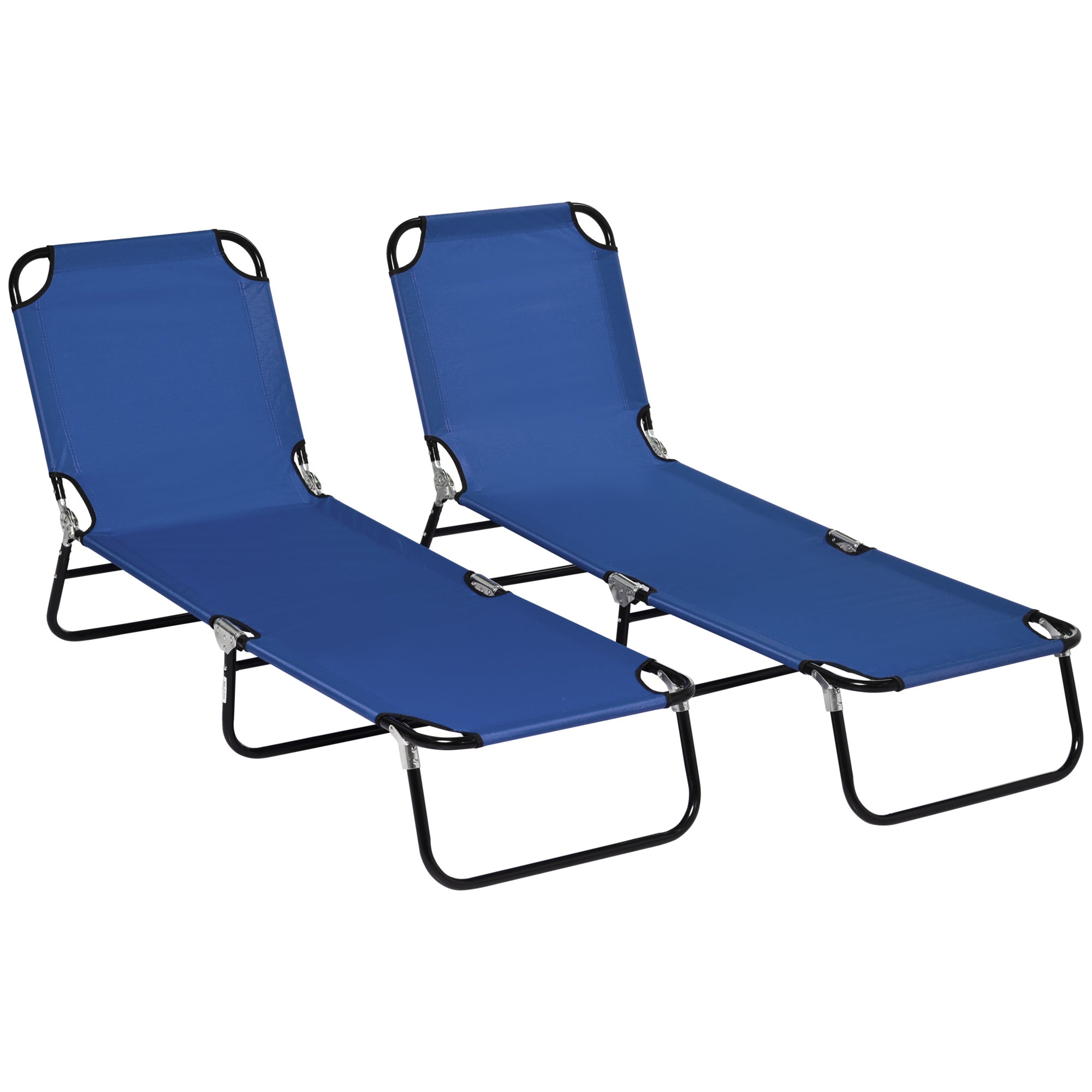 Outsunny Folding Outdoor Lounge Chair Set of 2, Steel Poolside Sun Tanning Chairs with 5 Level Reclining Back and Breathable Mesh for Beach, Yard, Patio, Blue