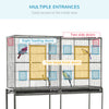 PawHut 64" Extra Large Bird Cage, Rolling Metal Parrot Cage, Bird House with Detachable Rolling Stand, Storage Shelf, Wood Perch, Food Container, 62.8" x 18.9" x 64.2"