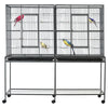 PawHut 64" Extra Large Bird Cage, Rolling Metal Parrot Cage, Bird House with Detachable Rolling Stand, Storage Shelf, Wood Perch, Food Container, 62.8" x 18.9" x 64.2"