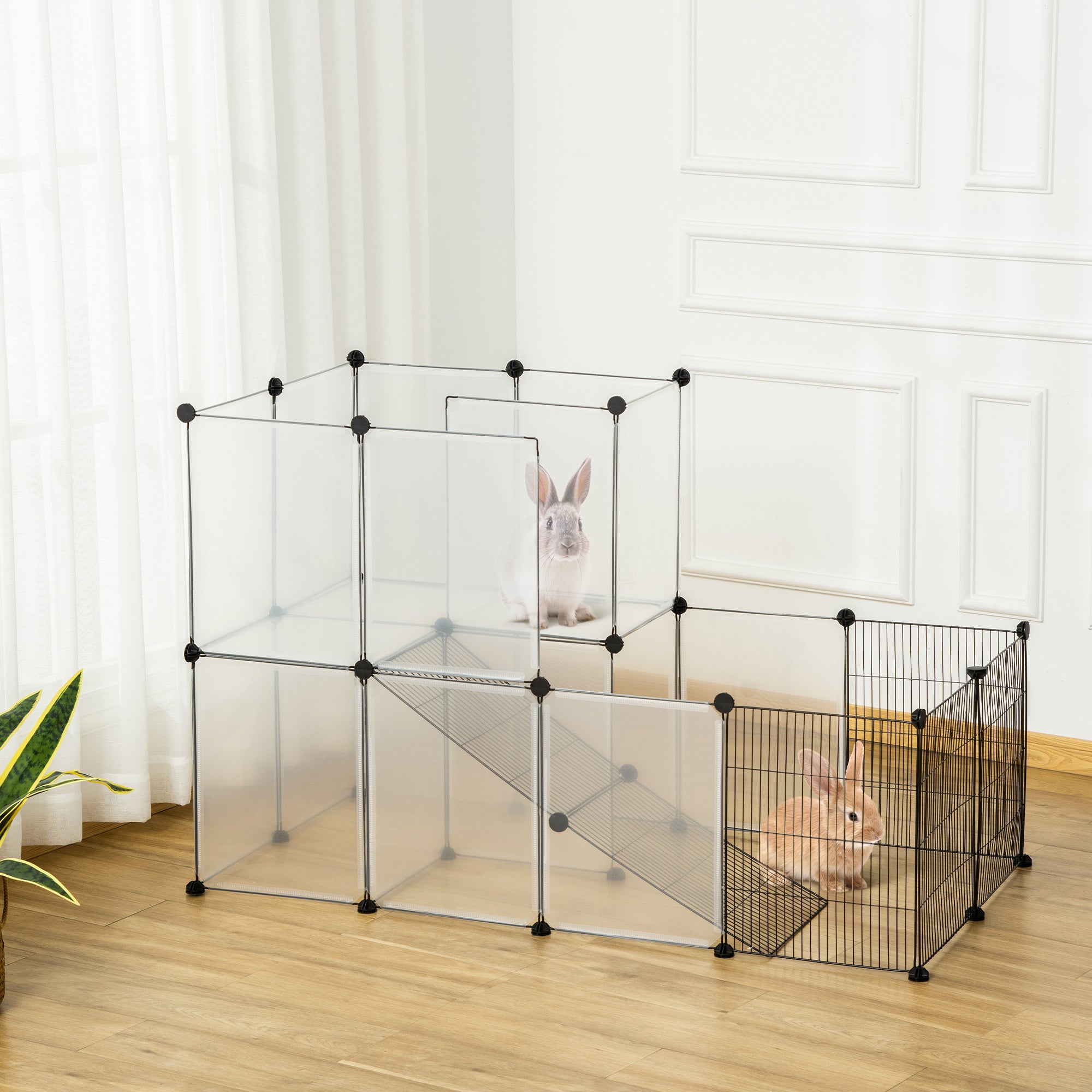 Pawhut Pet Playpen Portable Pet Fence for Small Animals, DIY Plastic Modular Fence for Guinea Pigs, Bunny, Hedgehog
