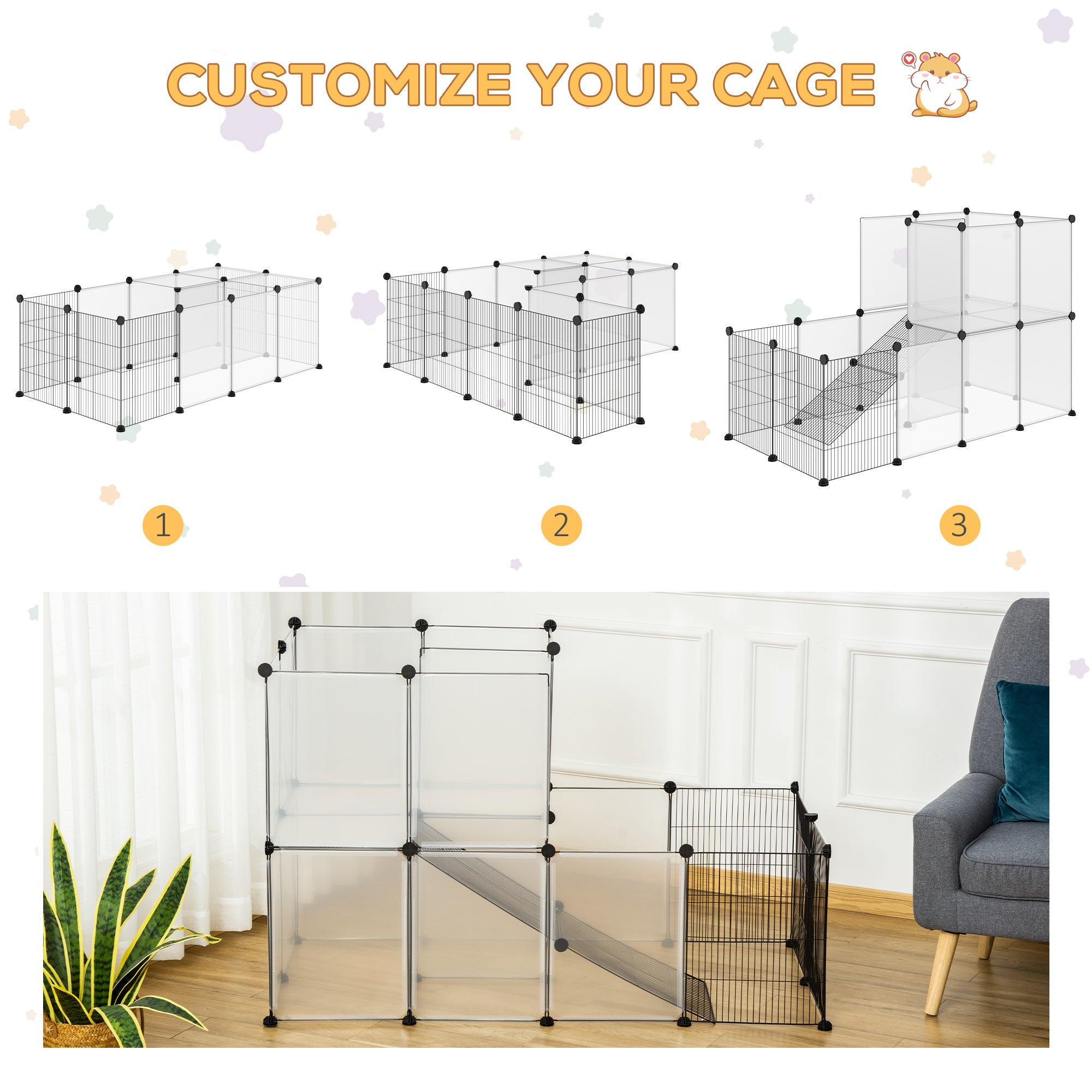 Pawhut Pet Playpen Portable Pet Fence for Small Animals, DIY Plastic Modular Fence for Guinea Pigs, Bunny, Hedgehog