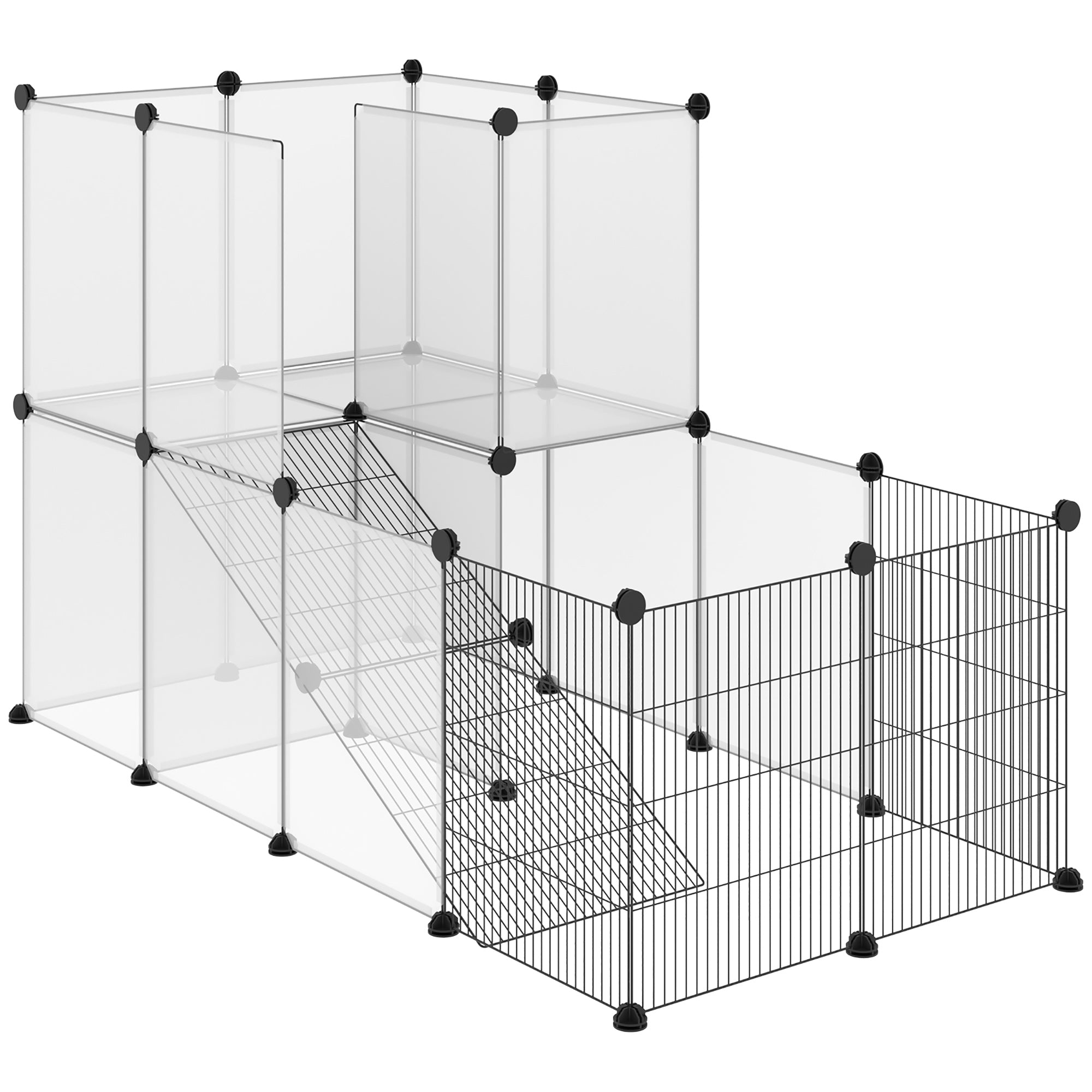 Pawhut Pet Playpen Portable Pet Fence for Small Animals, DIY Plastic Modular Fence for Guinea Pigs, Bunny, Hedgehog
