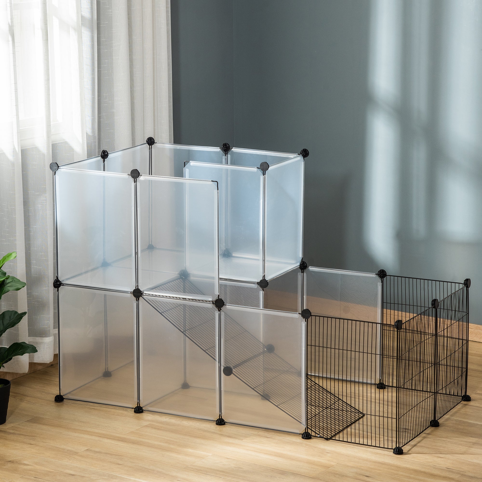 PawHut Pet Playpen DIY Small Animal Cage Portable Plastic Yard Fence for Rabbit Chinchilla Hedgehog Guinea Pig, 14 x 18 in
