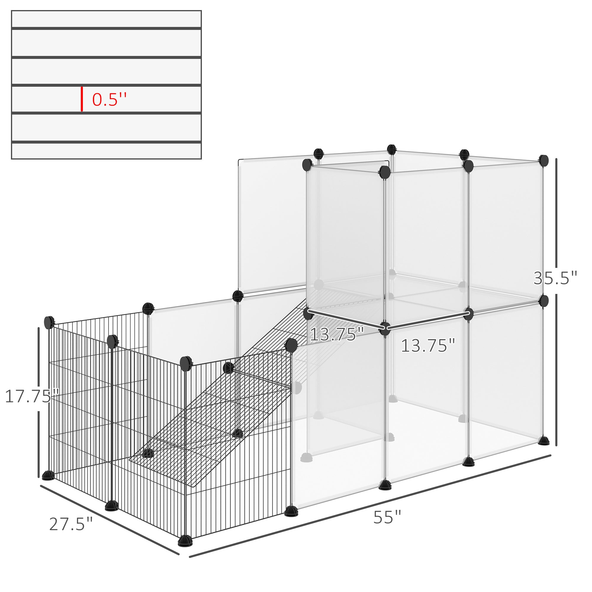 PawHut Pet Playpen DIY Small Animal Cage Portable Plastic Yard Fence for Rabbit Chinchilla Hedgehog Guinea Pig, 14 x 18 in